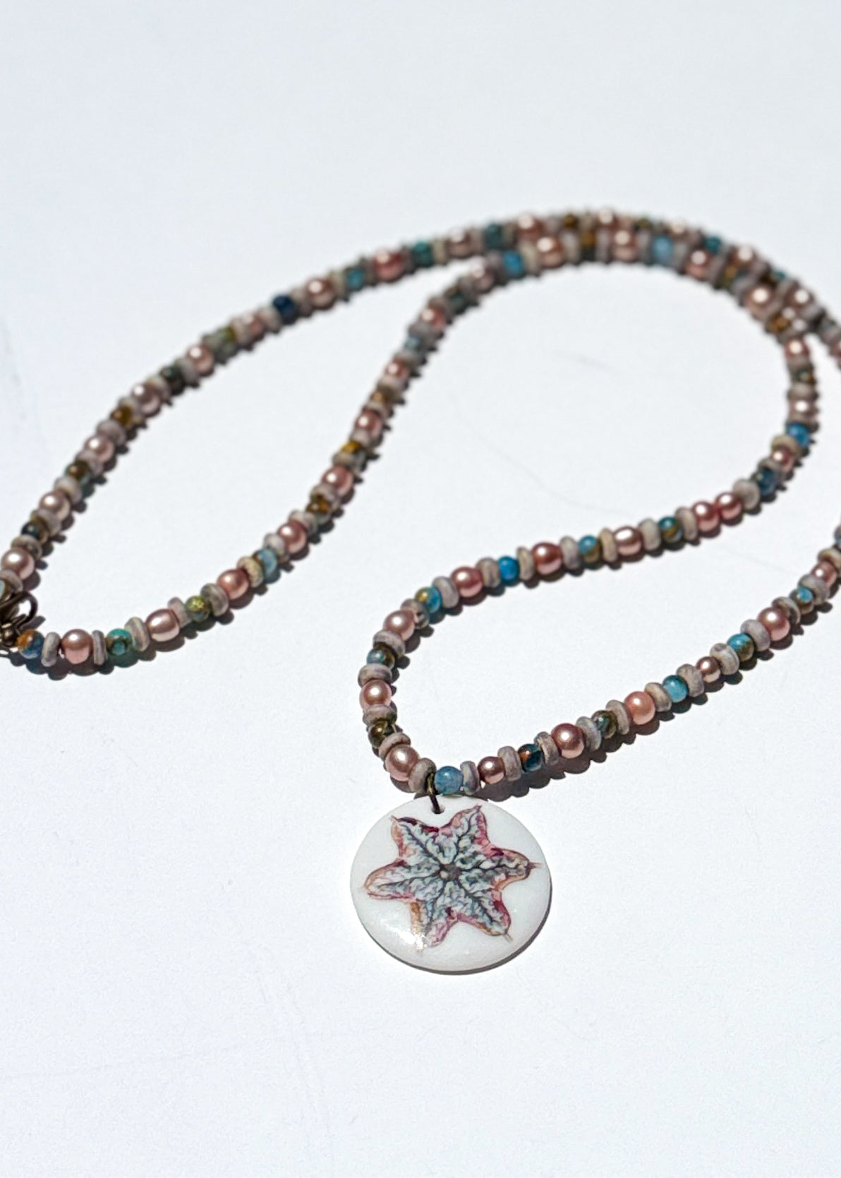 Sea Urchin Porcelain Pendant Beaded Necklace
