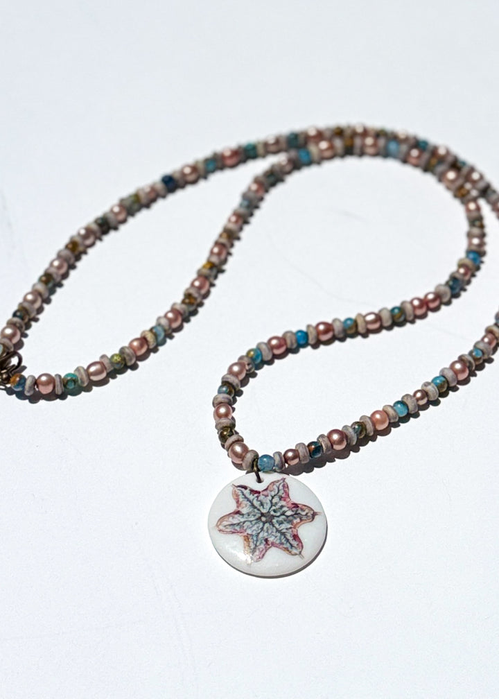 Coastal Starfish Porcelain Pendent Necklace Beach Lover Jewelry
