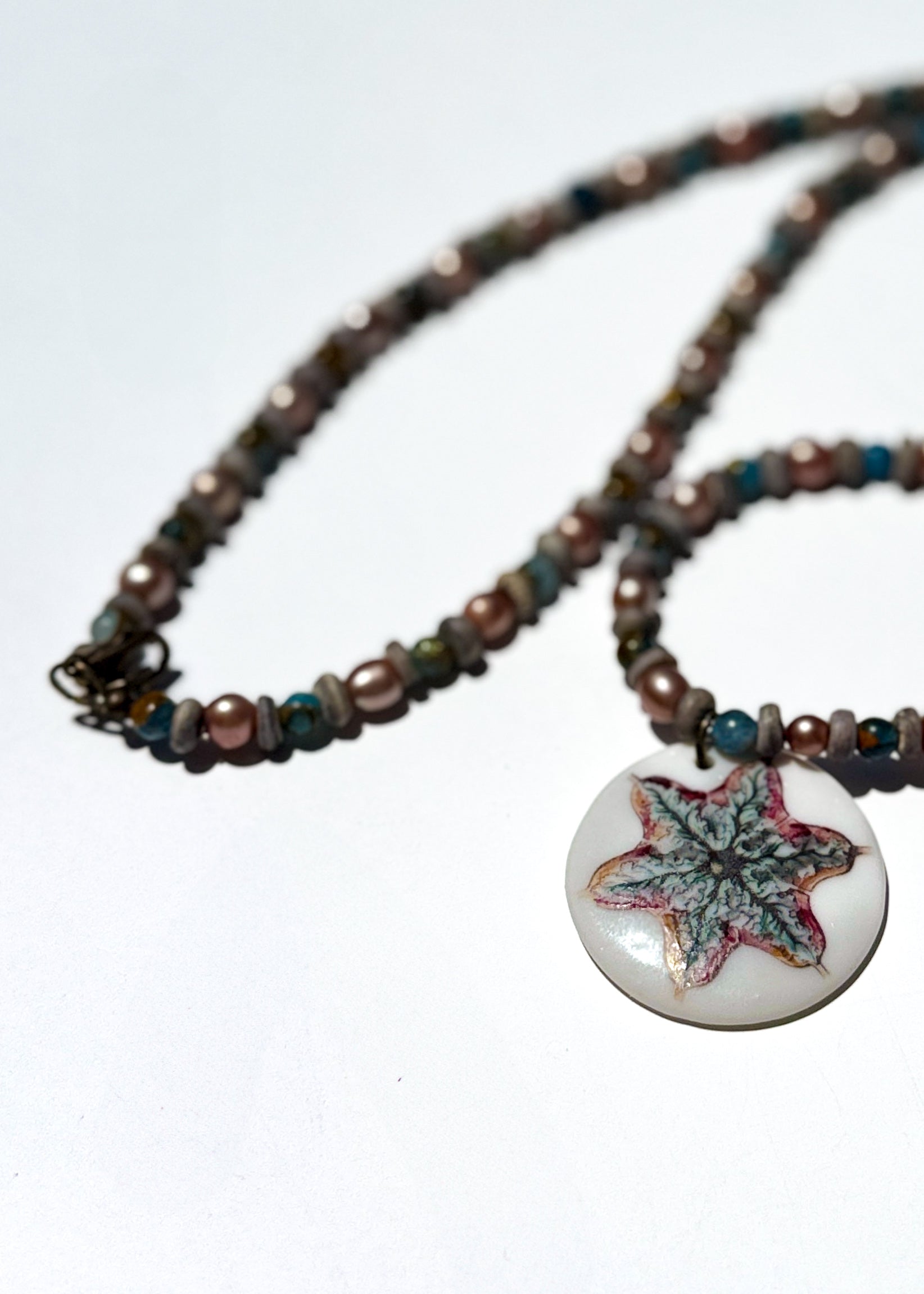 Sea Urchin Porcelain Pendant Beaded Necklace