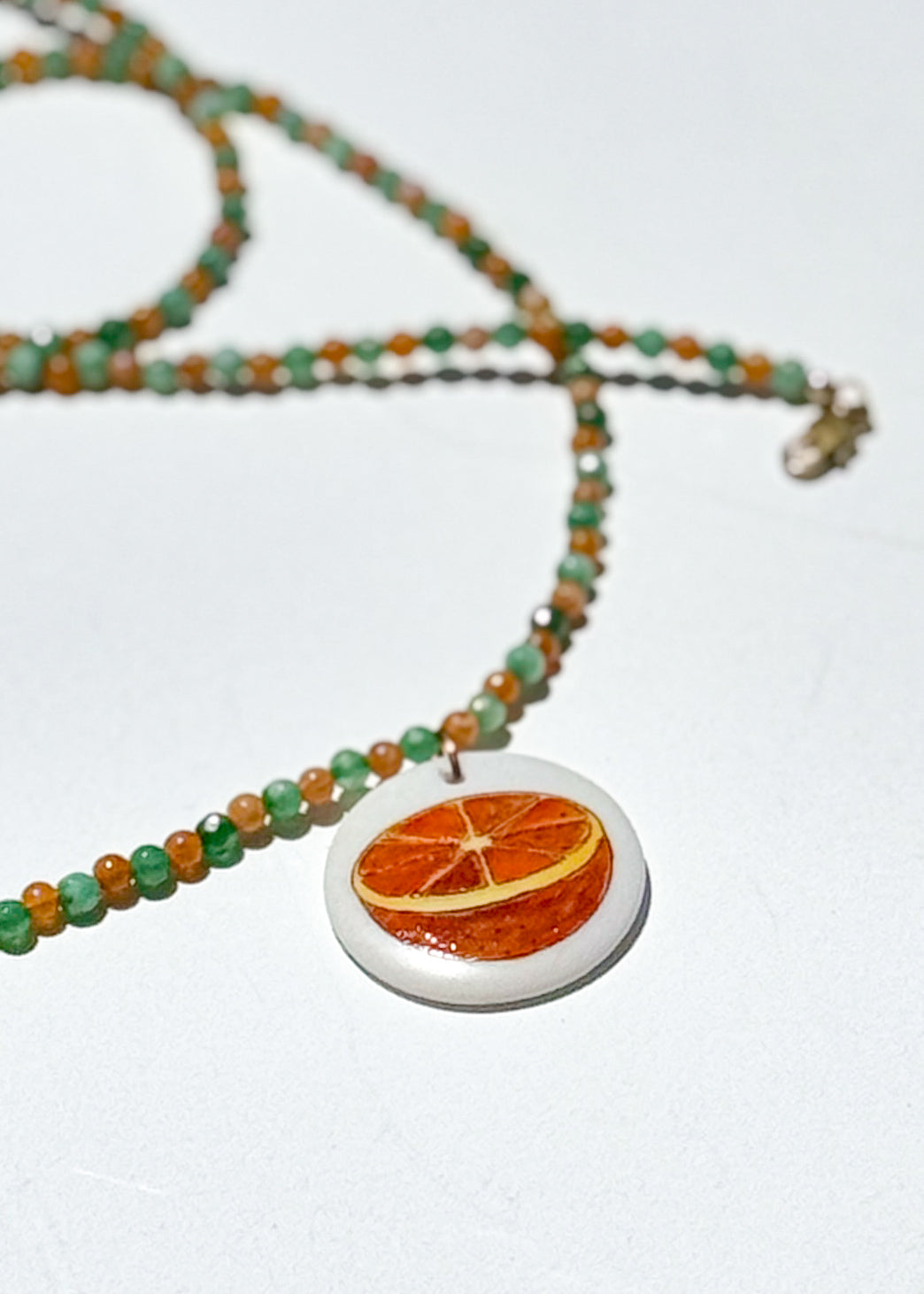 Orange Slice Porcelain Pendant Beaded Necklace
