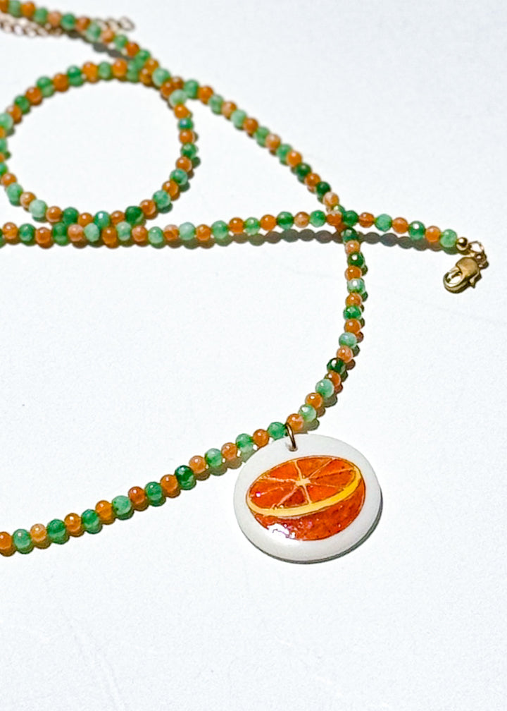 Fruit Pendent Beaded Necklace Orange Slice Pendant Fruit Lover Jewelry