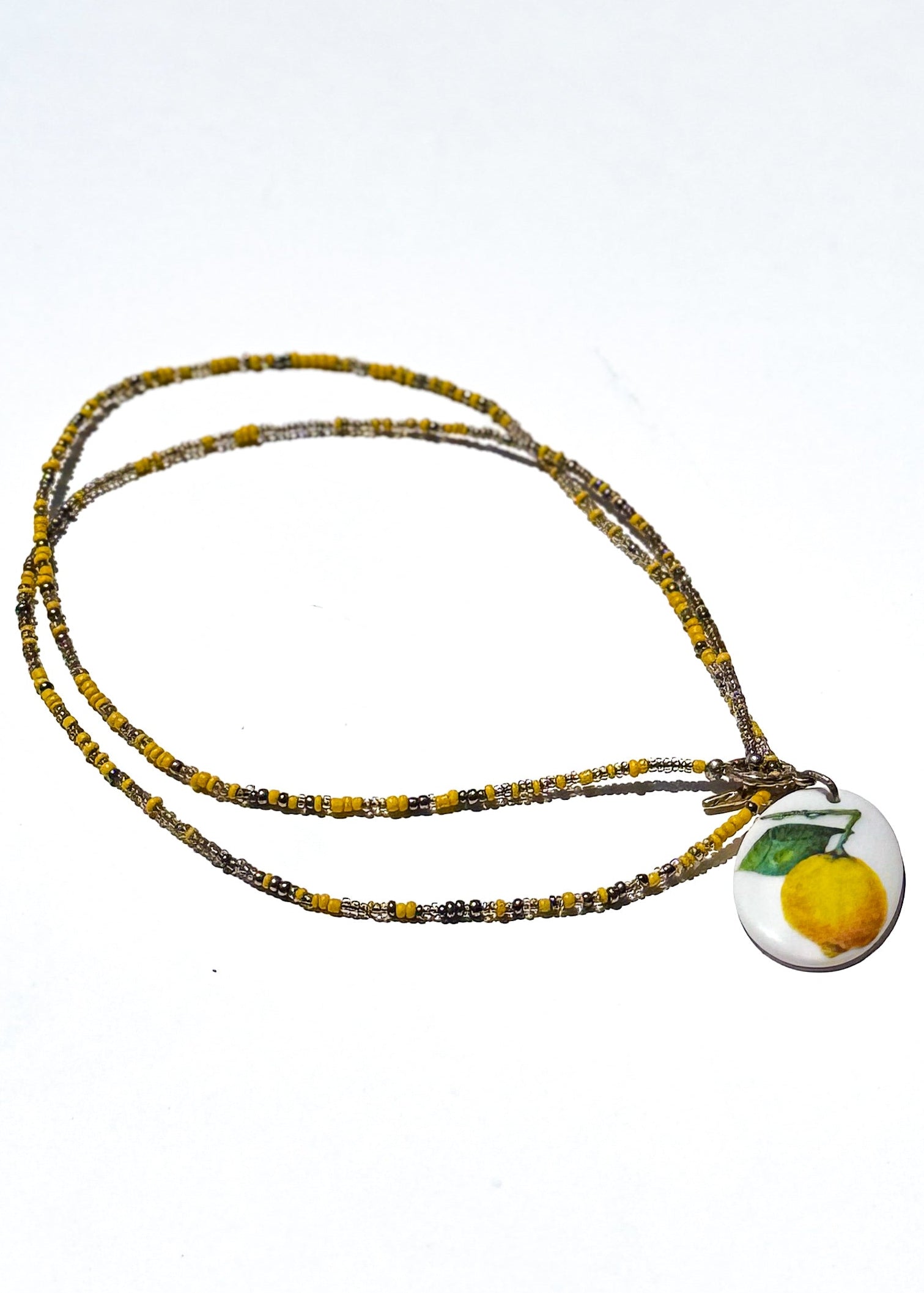 Lemon Porcelain Pendant Beaded Necklace