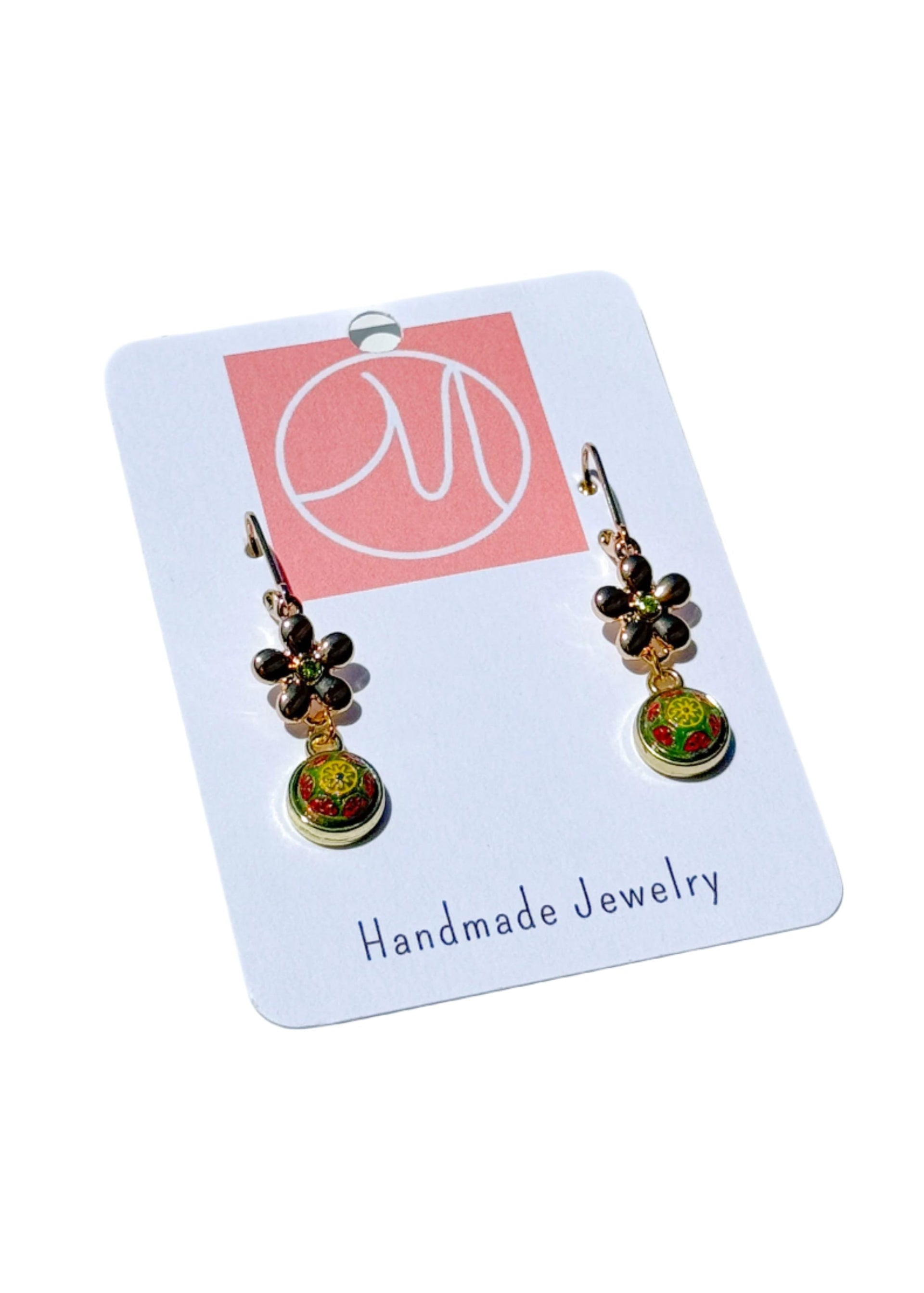 Mosaic Porcelain Stud Earrings on Gold Floral Posts