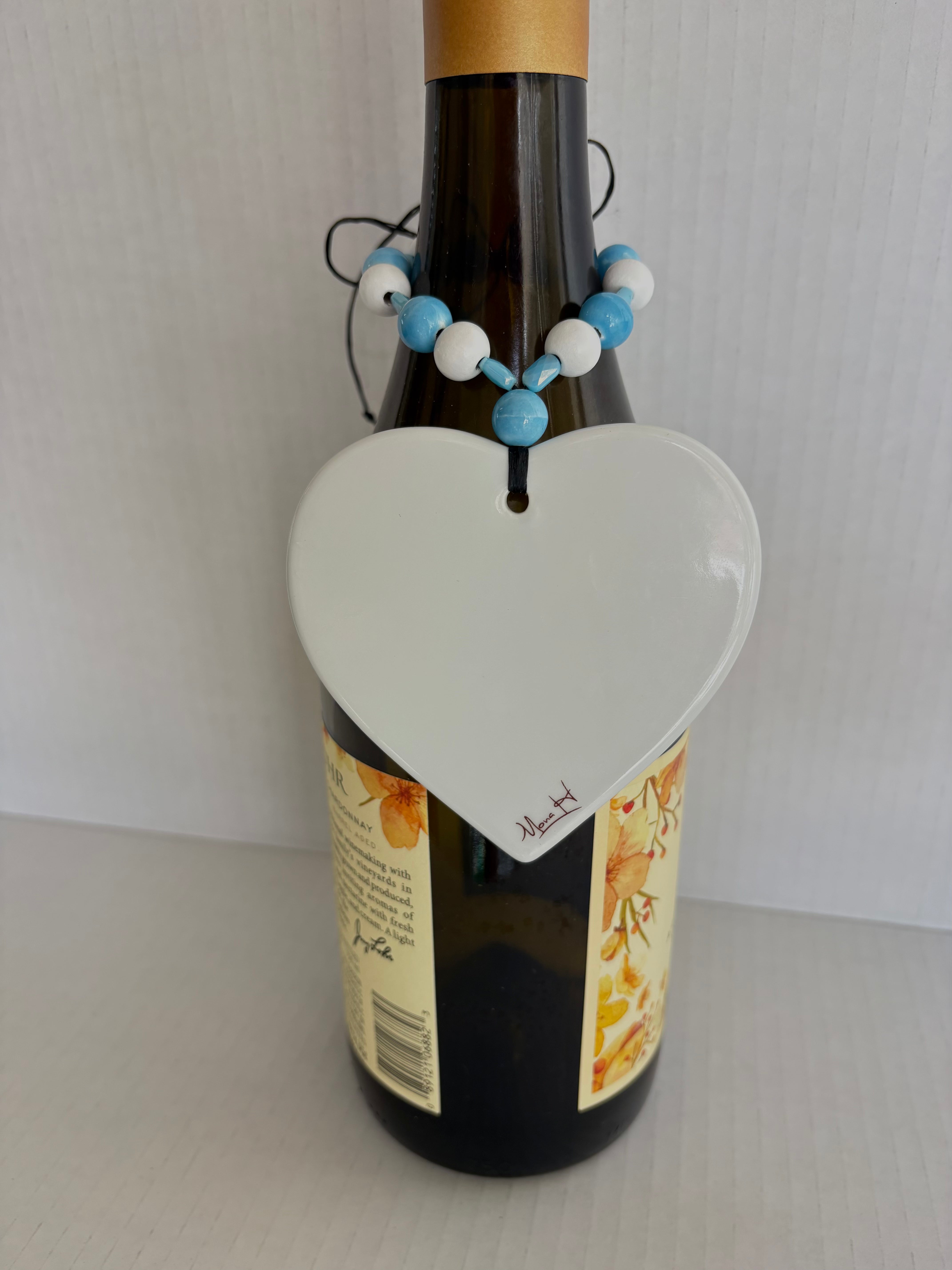 Porcelain Heart Beverage Tag with a Blue Shell Barware Drink Charms