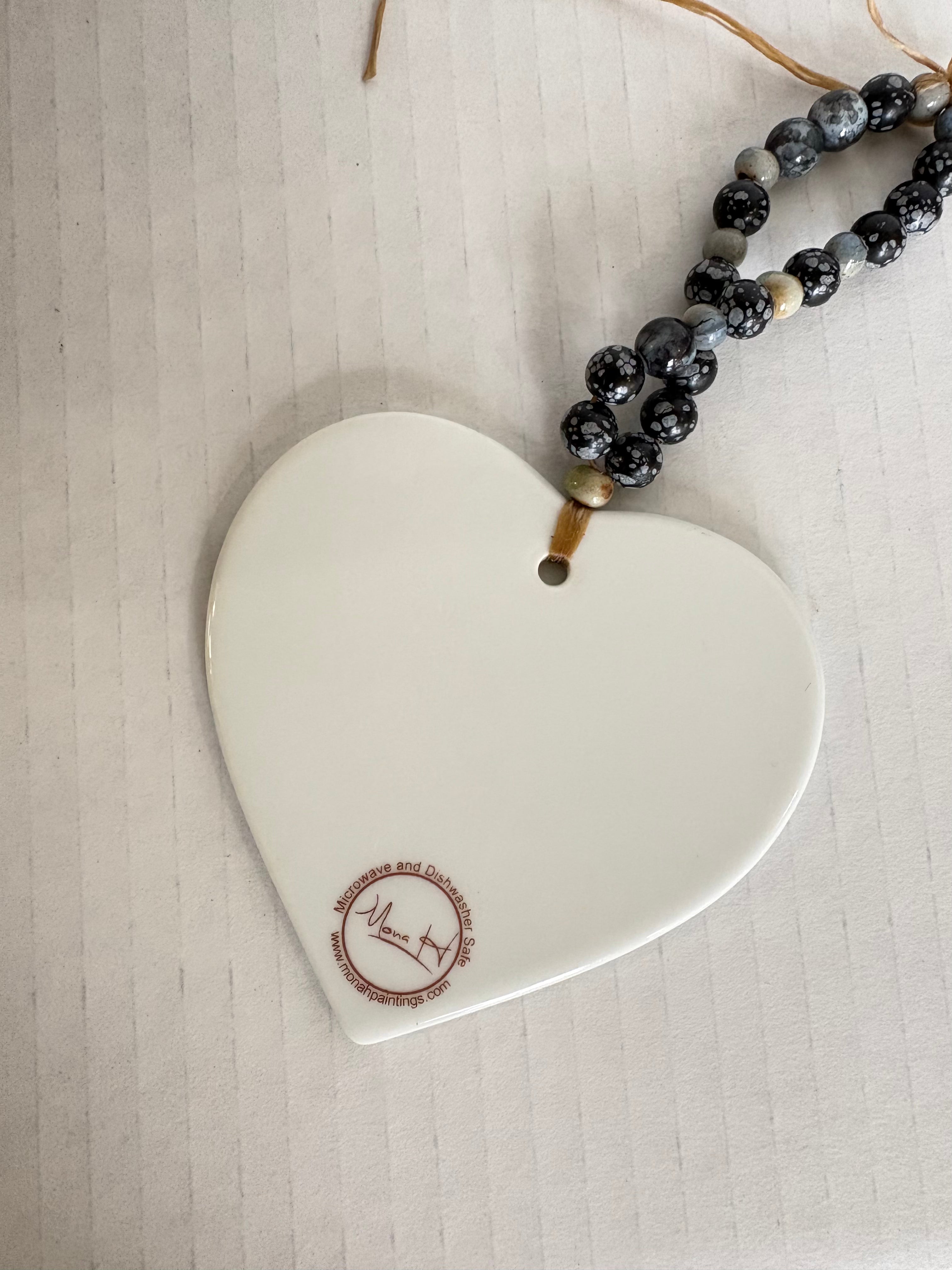 Blue Butterfly Porcelain Heart Wine Bottle Tag – Hand Painted Coastal Beverage Charm by MadebyMonaH