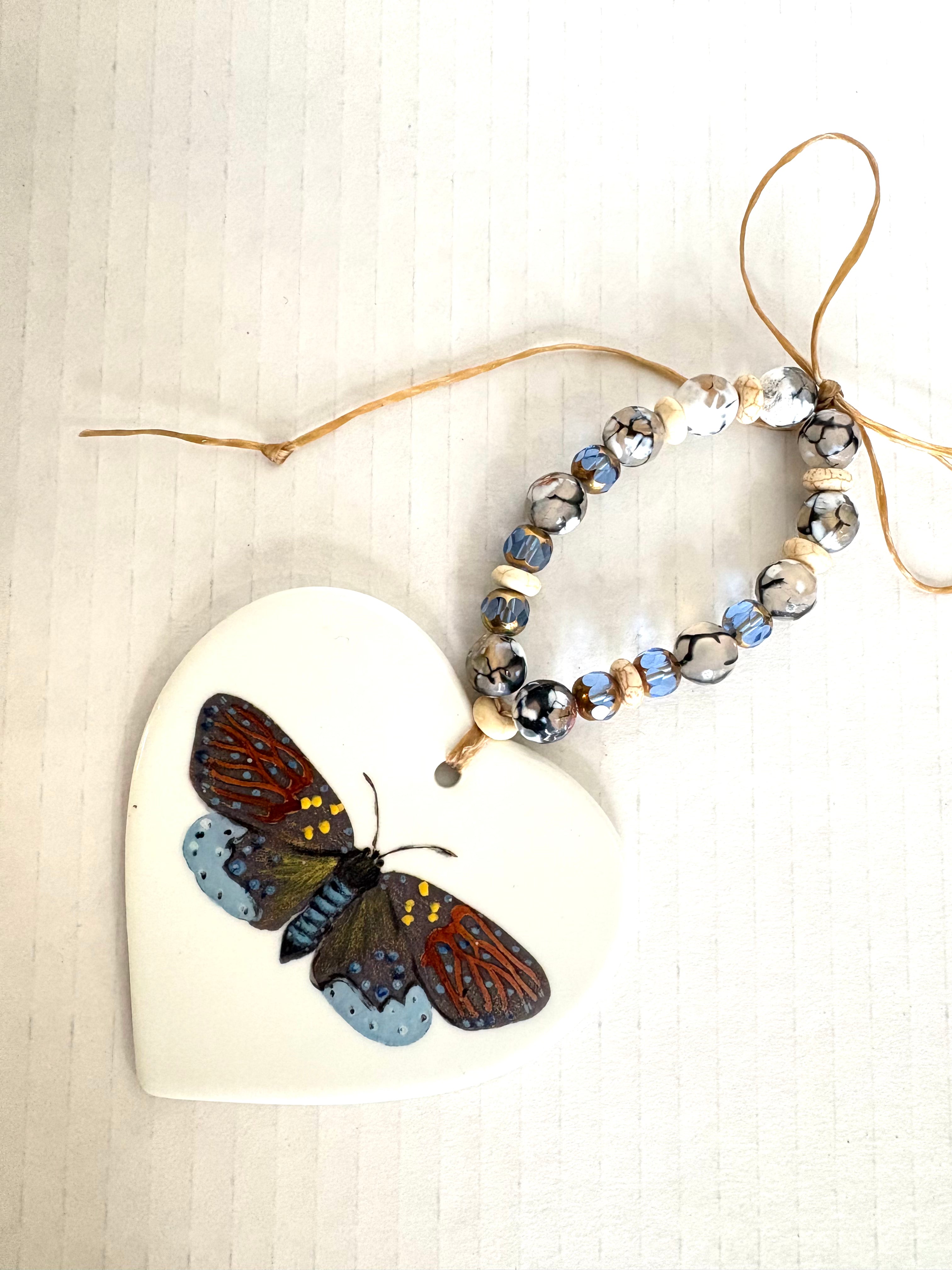 MadebyMonaH Hand-Painted Butterfly Heart Wine Bottle Tag