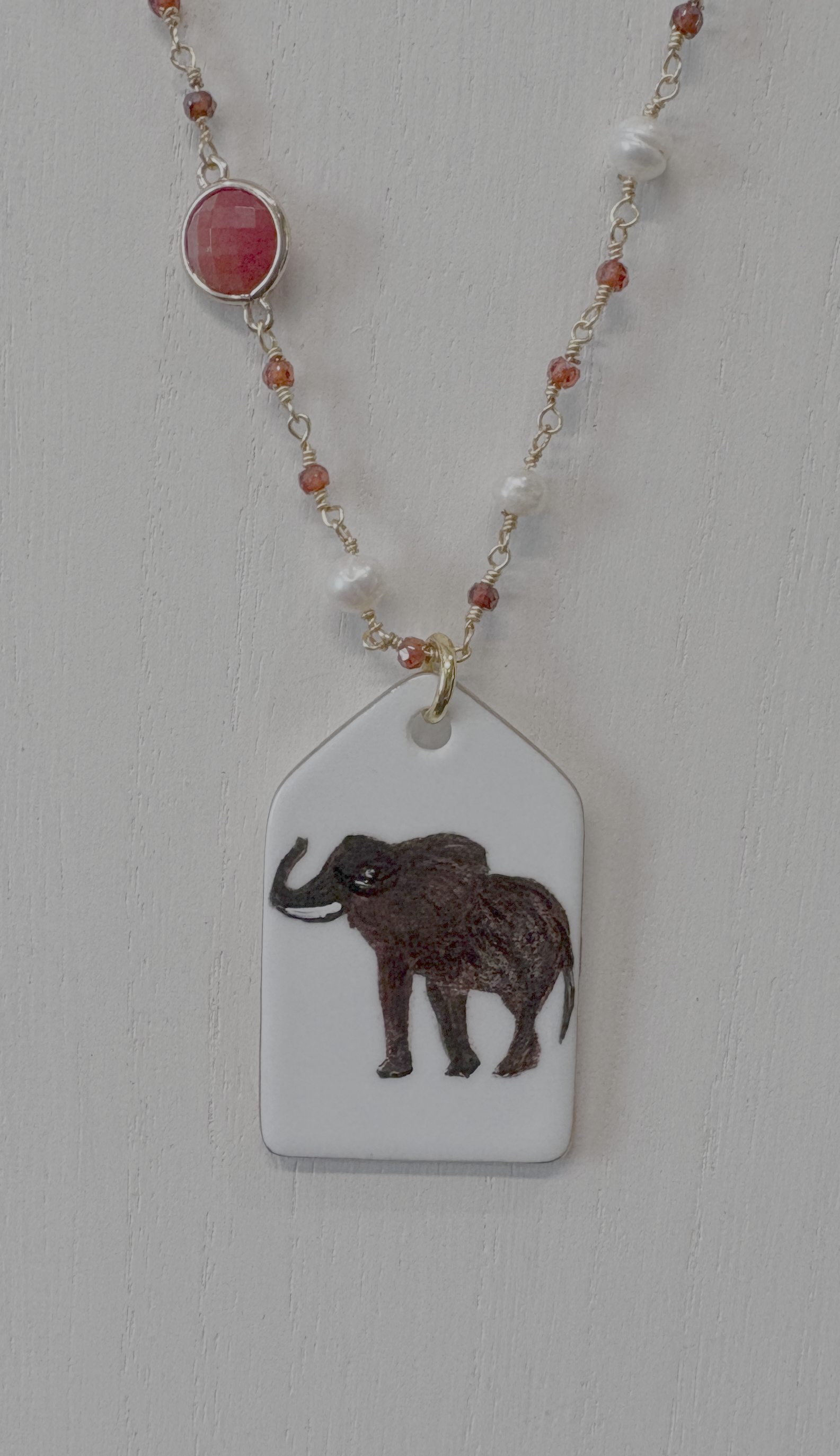 Hand-Painted Alabama Elephant Porcelain Necklace | Crimson Game Day Jewelry | Roll Tide