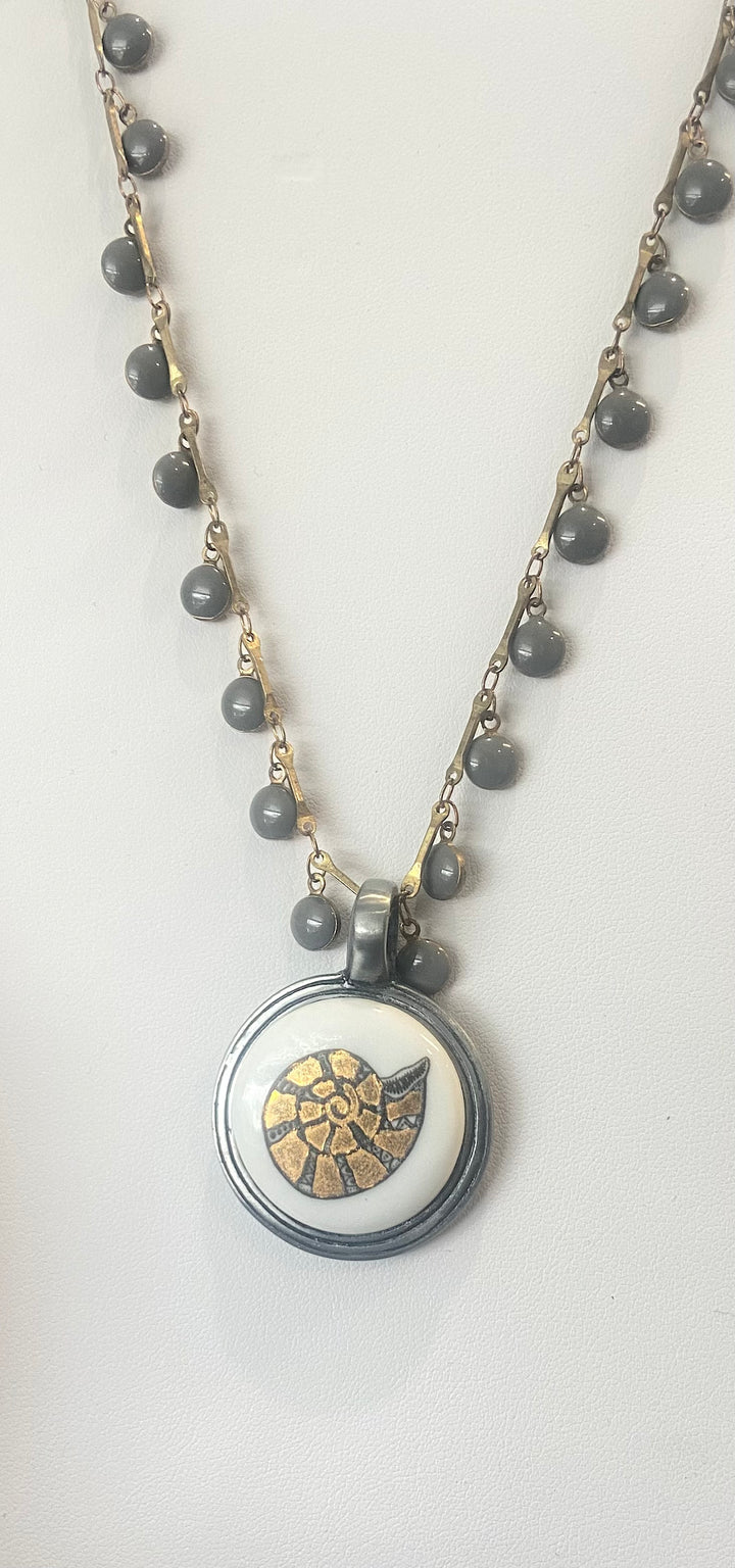 Nautical Seashell Necklace Gold Shell Hand Painted Beach Lover Jewelry