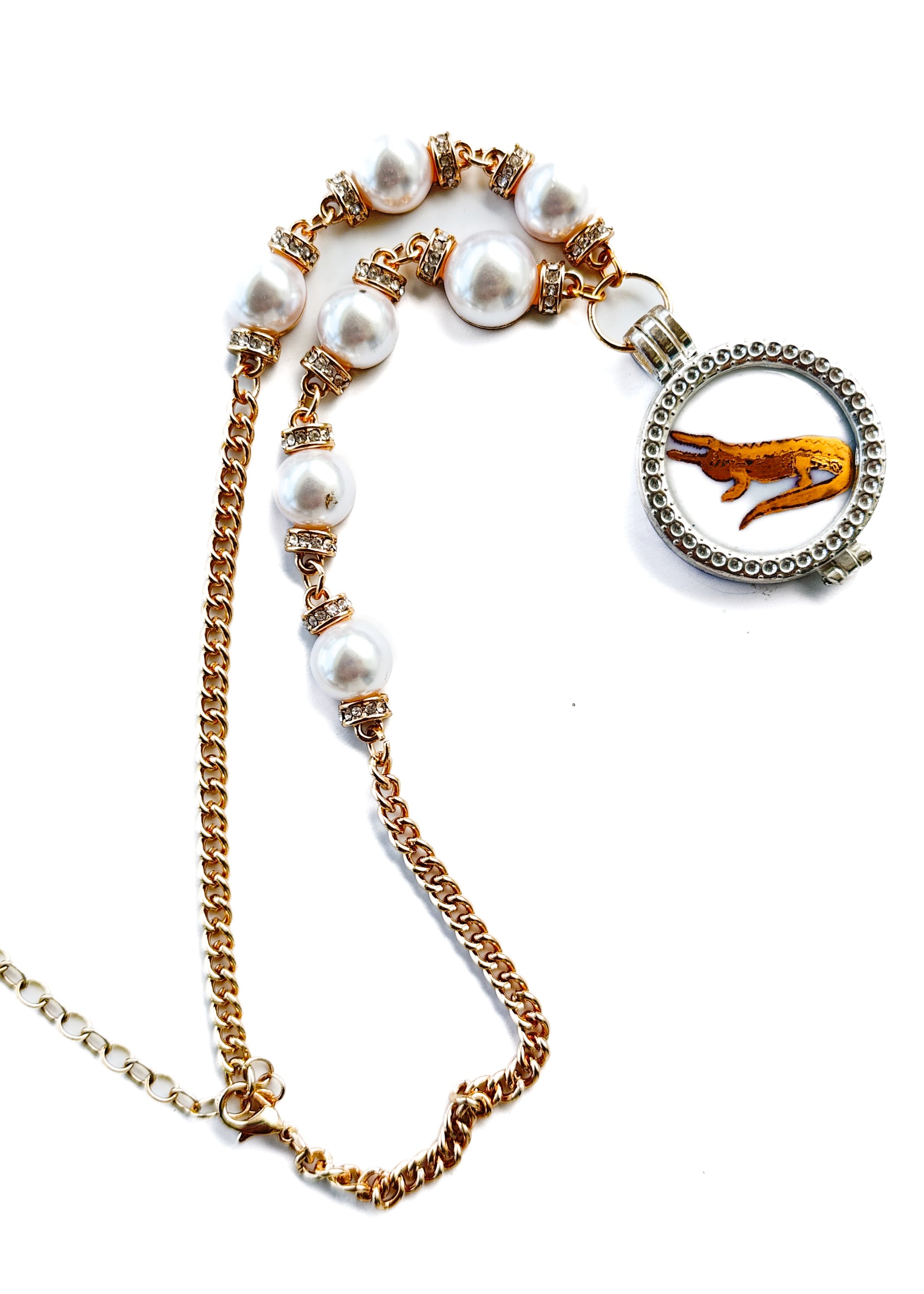 Bezel Gator Pearl Pendant Necklace – Game Day Football Jewelry