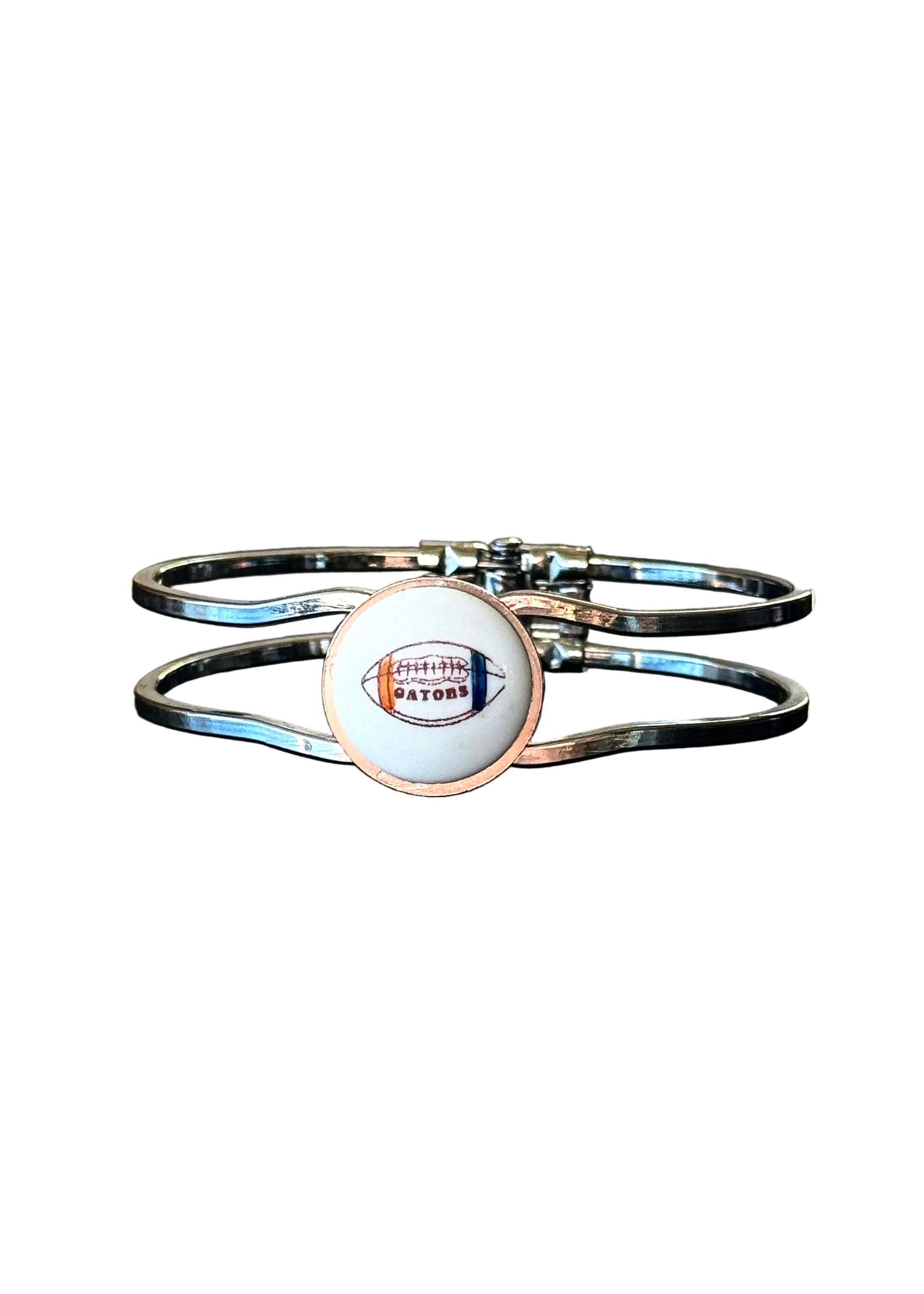 Football Orange Blue Porcelain Pendant Silver Wrap Bracelet