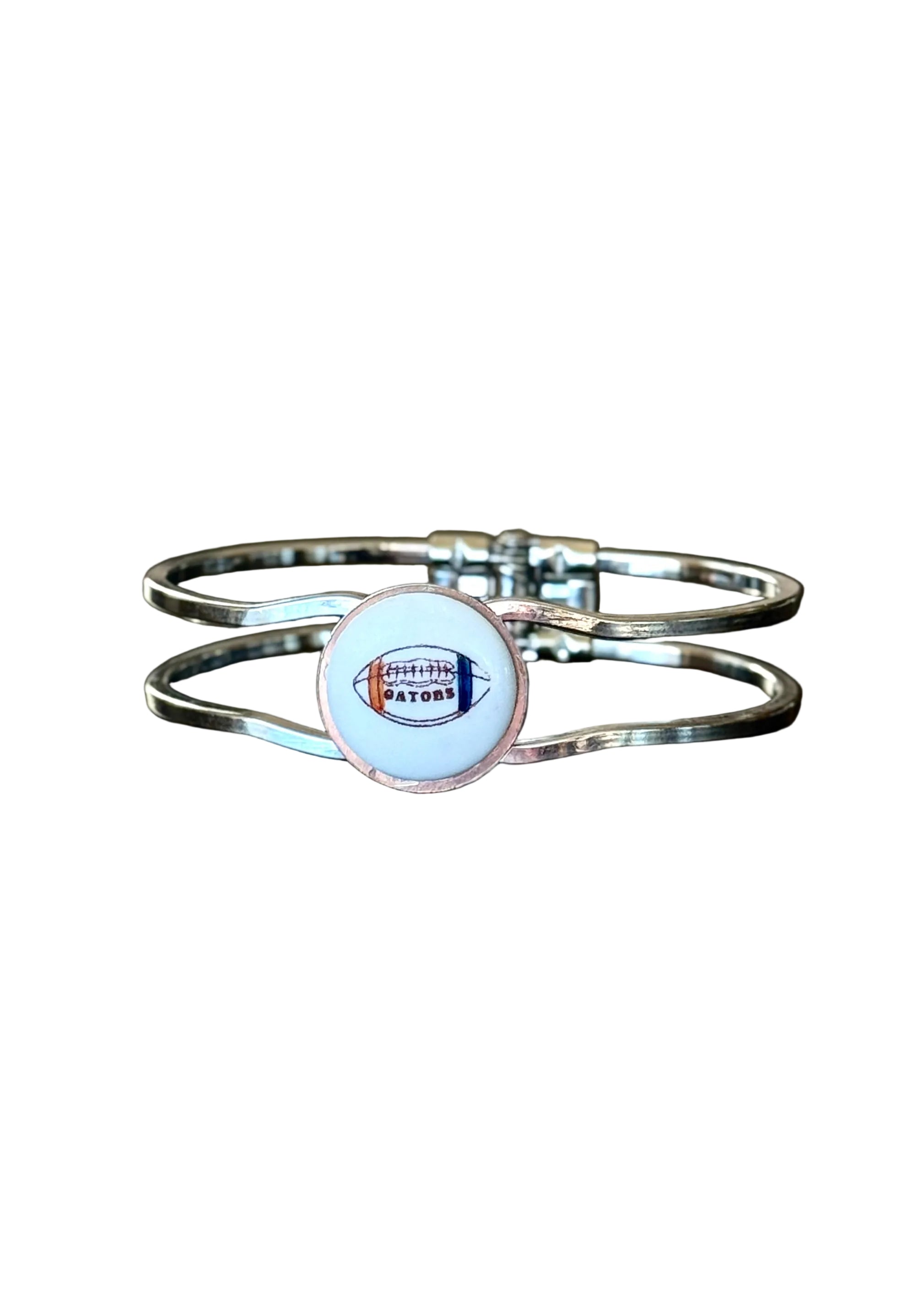 Football Orange Blue Porcelain Pendant Silver Wrap Bracelet