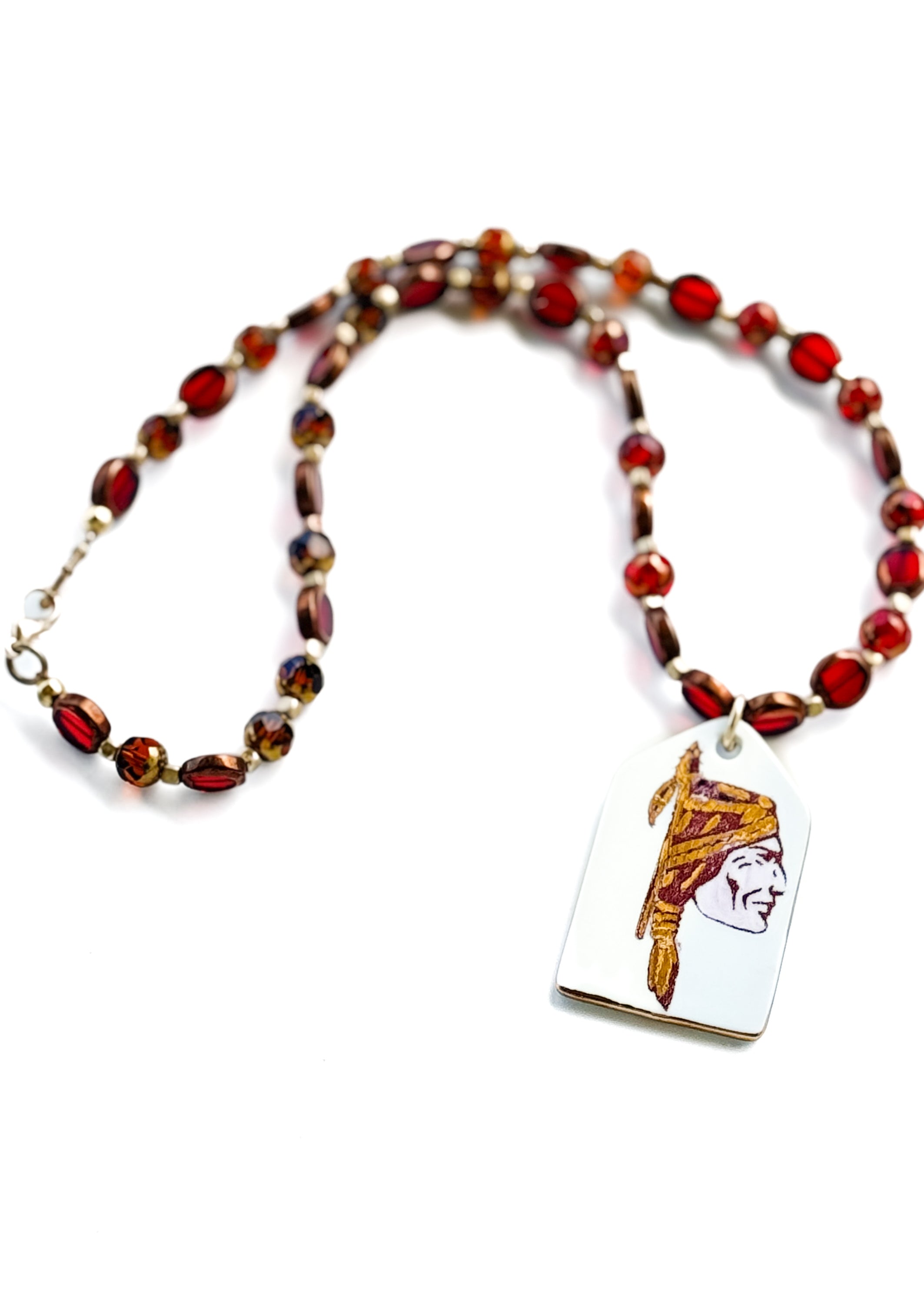 Football Porcelain Pendant Necklace – Game Day Indian Head Jewelry