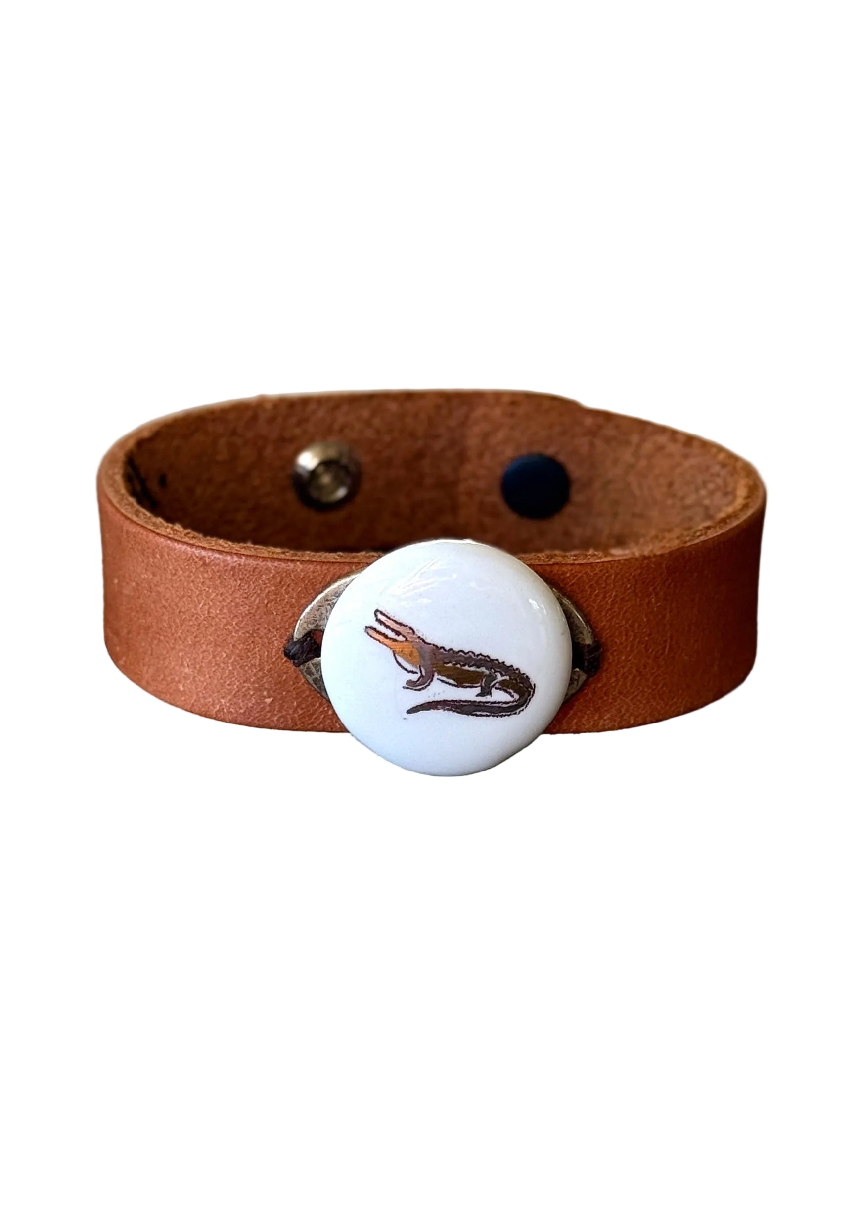 Gator Porcelain Pendant Leather Wrap Bracelet