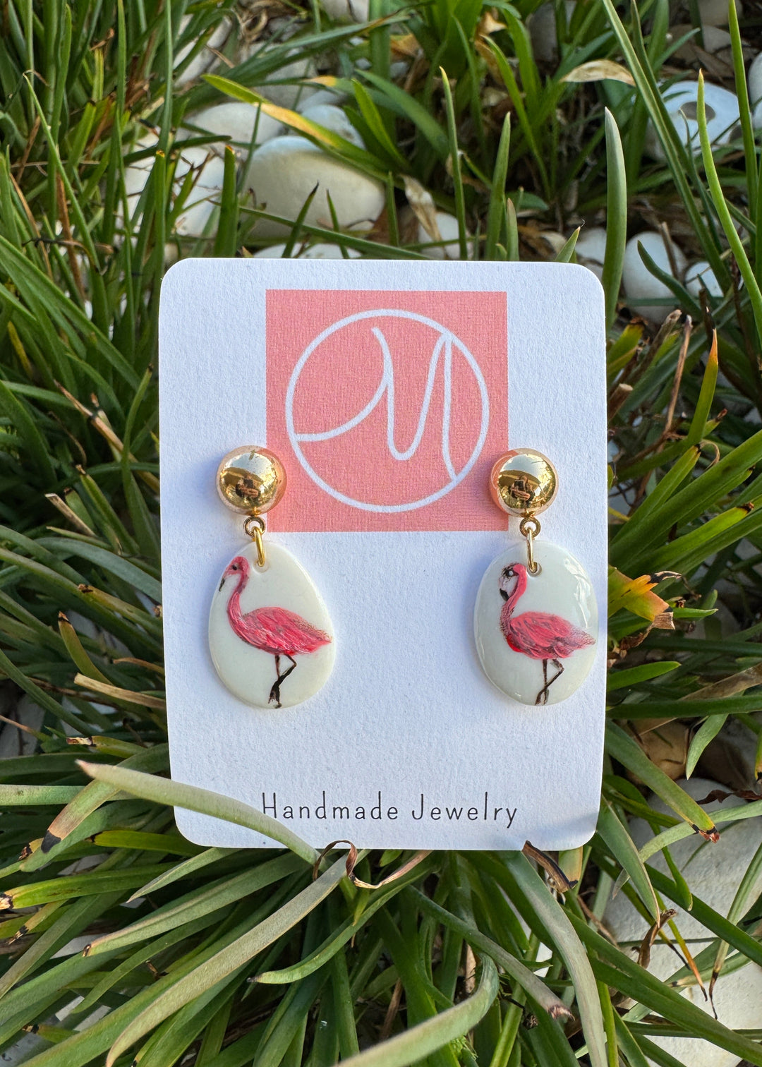 Flamingo Hand Painted Earrings Coastal Lover Jewelry Pink