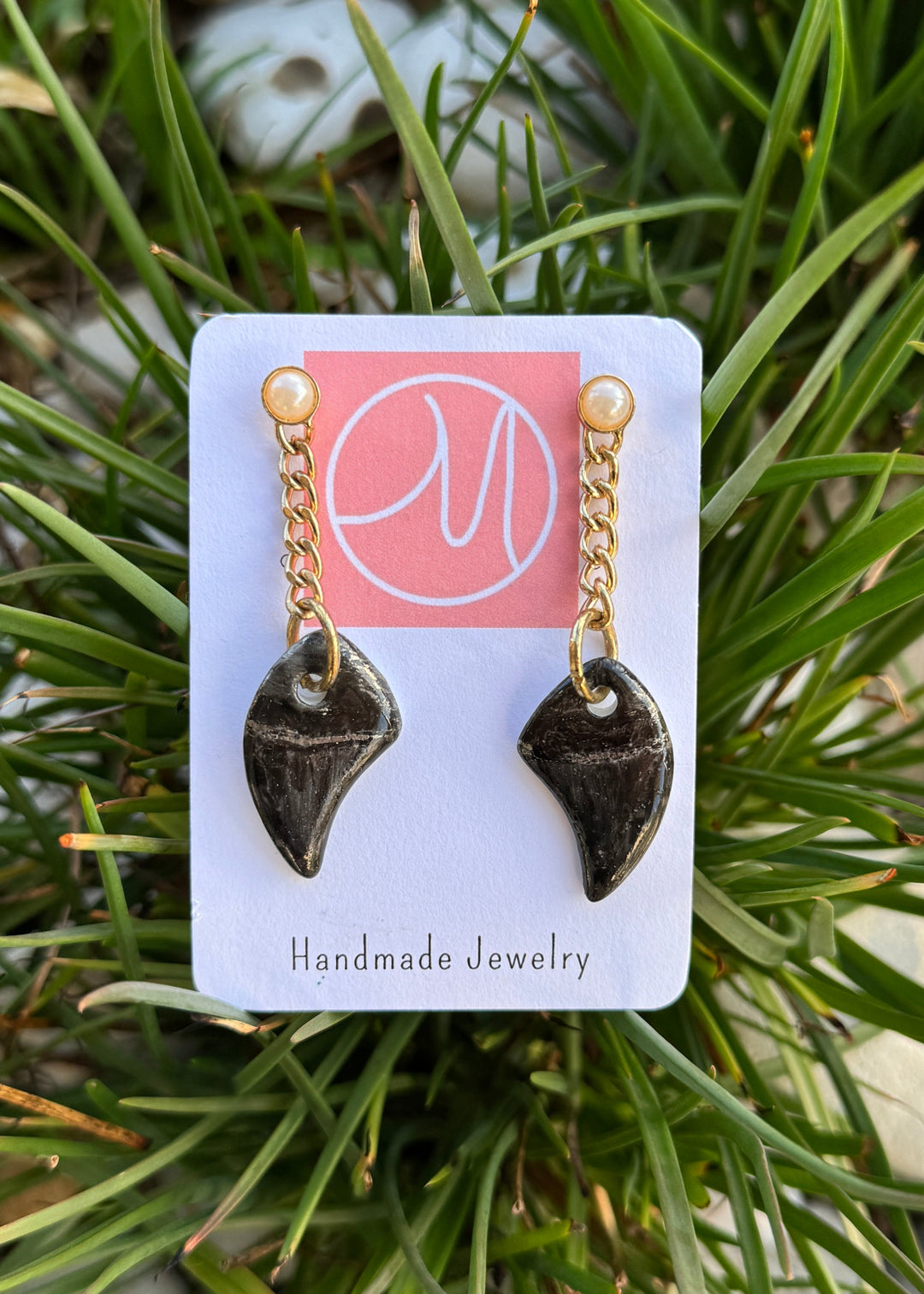 Hand Painted Dangle Earrings Black Gold Coastal Jewelry