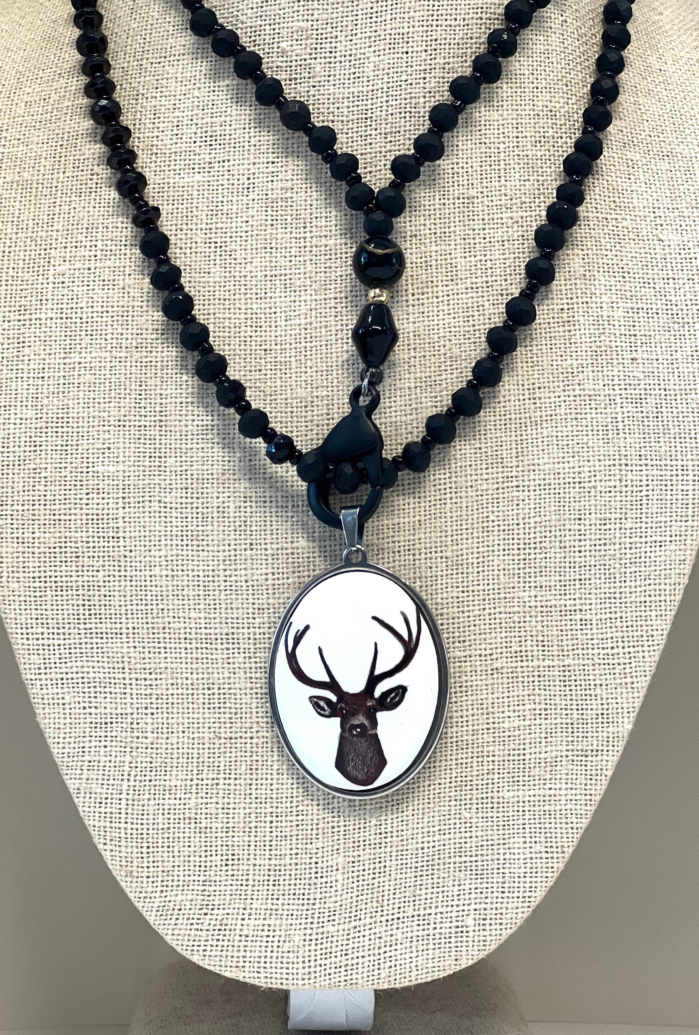 Deer Head Bezel Beaded Necklace