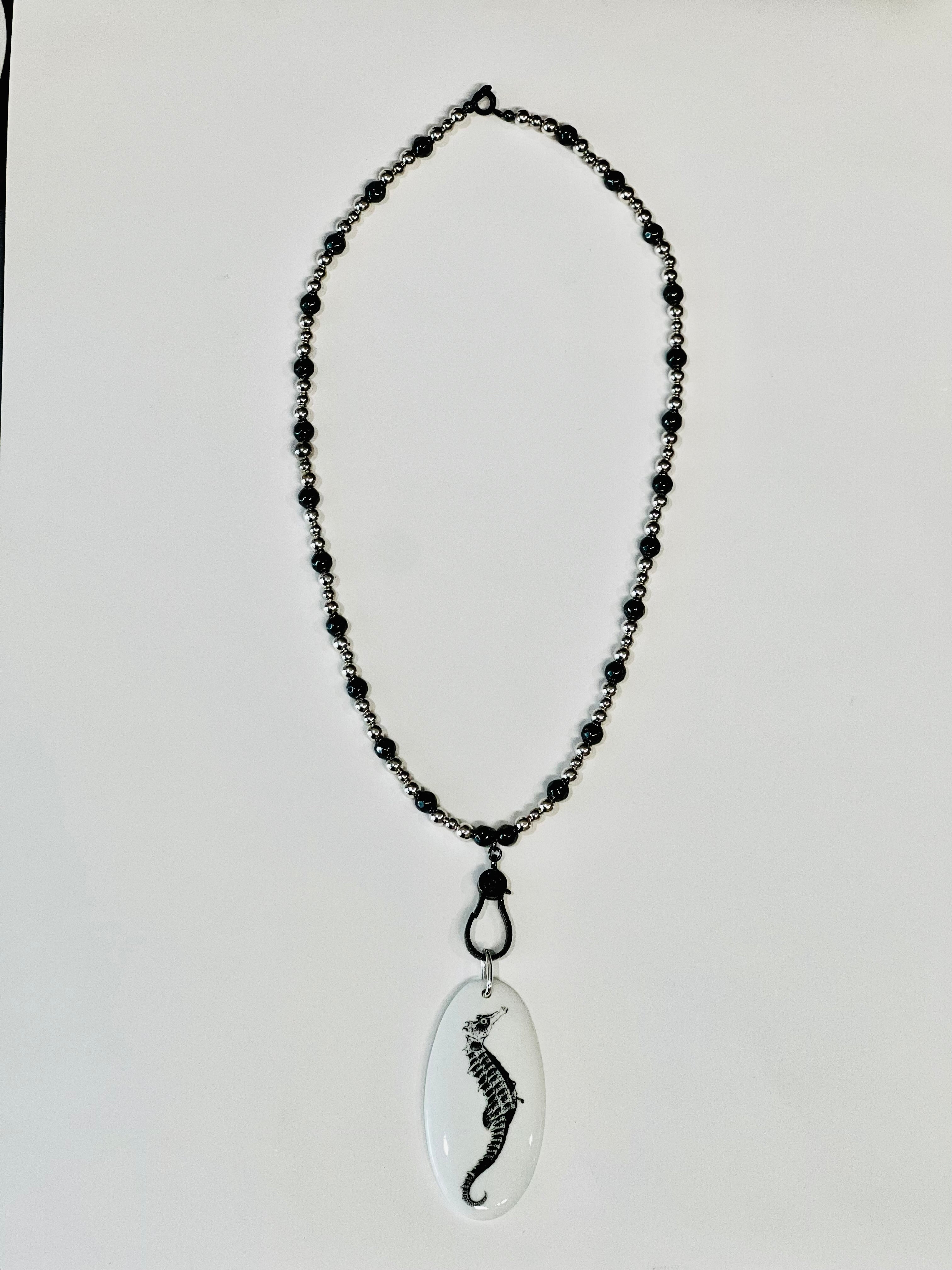 Seahorse Porcelain Pendant Beaded Necklace