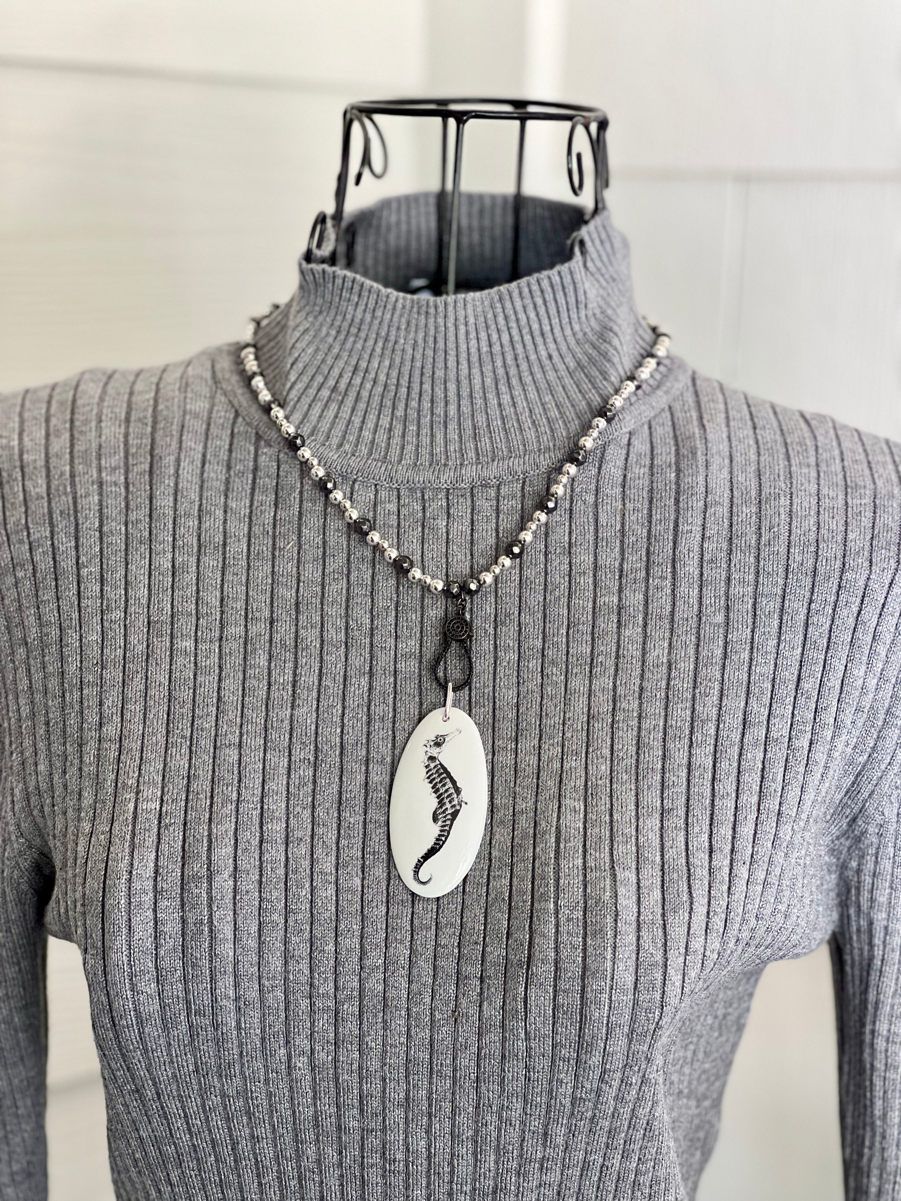 Seahorse Porcelain Pendant Beaded Necklace