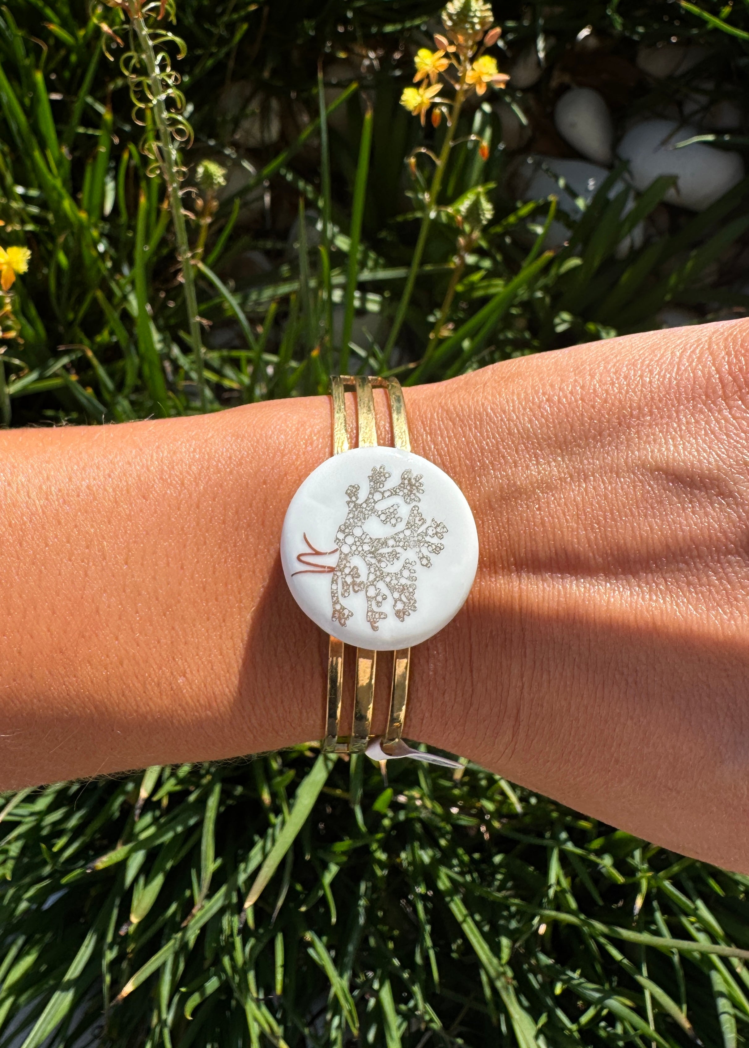 Gold Coral Porcelain Pendant Gold-Filled Bracelet