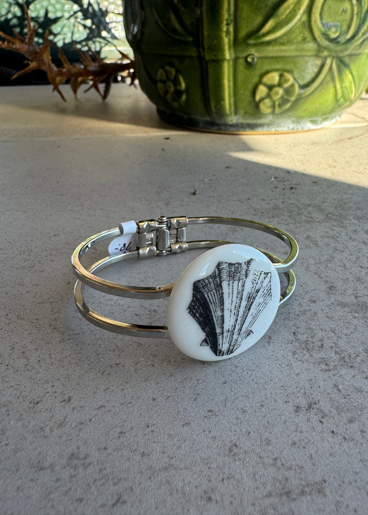 Seashell Bracelet Coastal Jewelry Silver Bangle