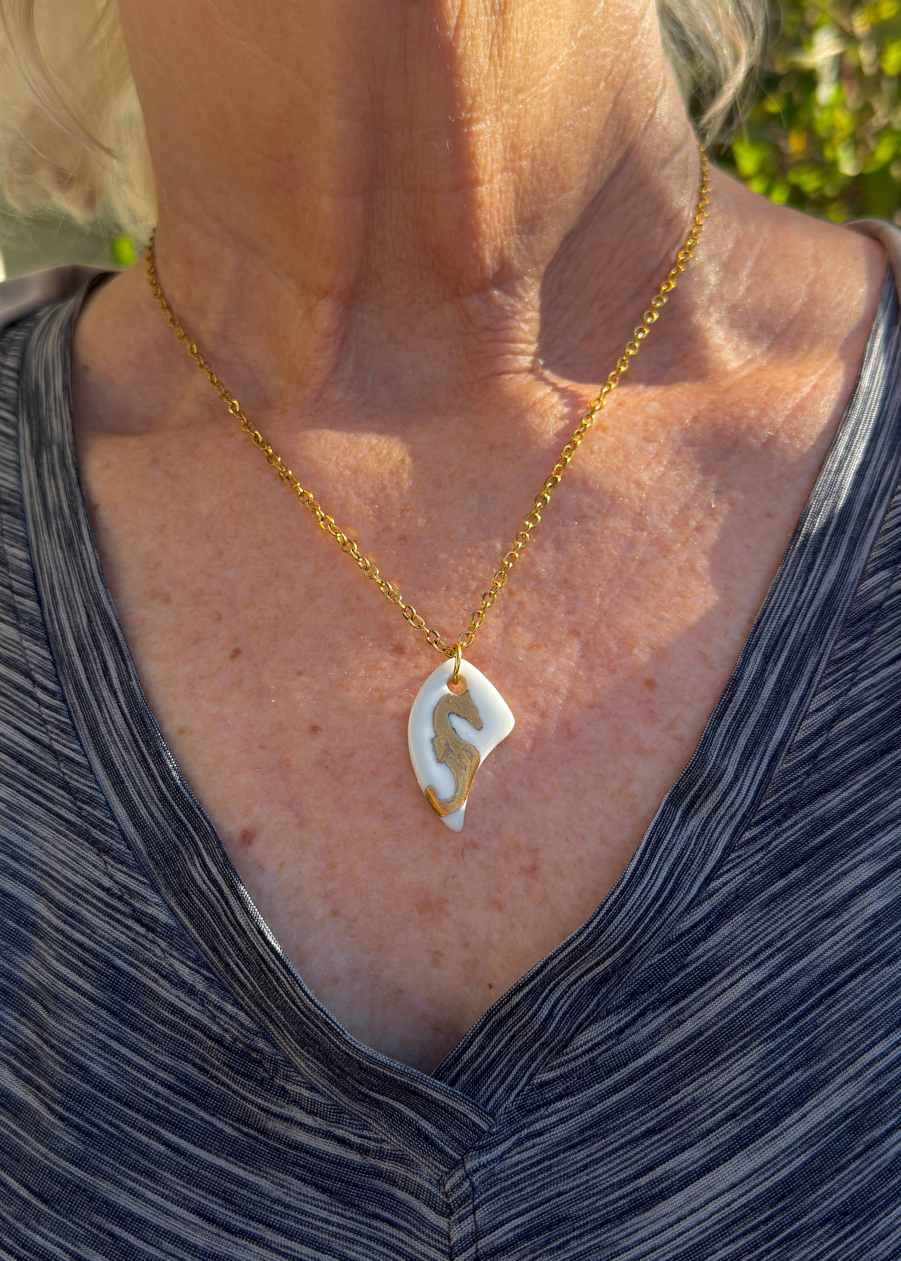 Seahorse Porcelain Pendant Necklace