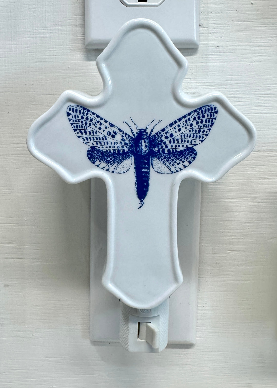 Blue Moth Cross Ceramic Nightlight