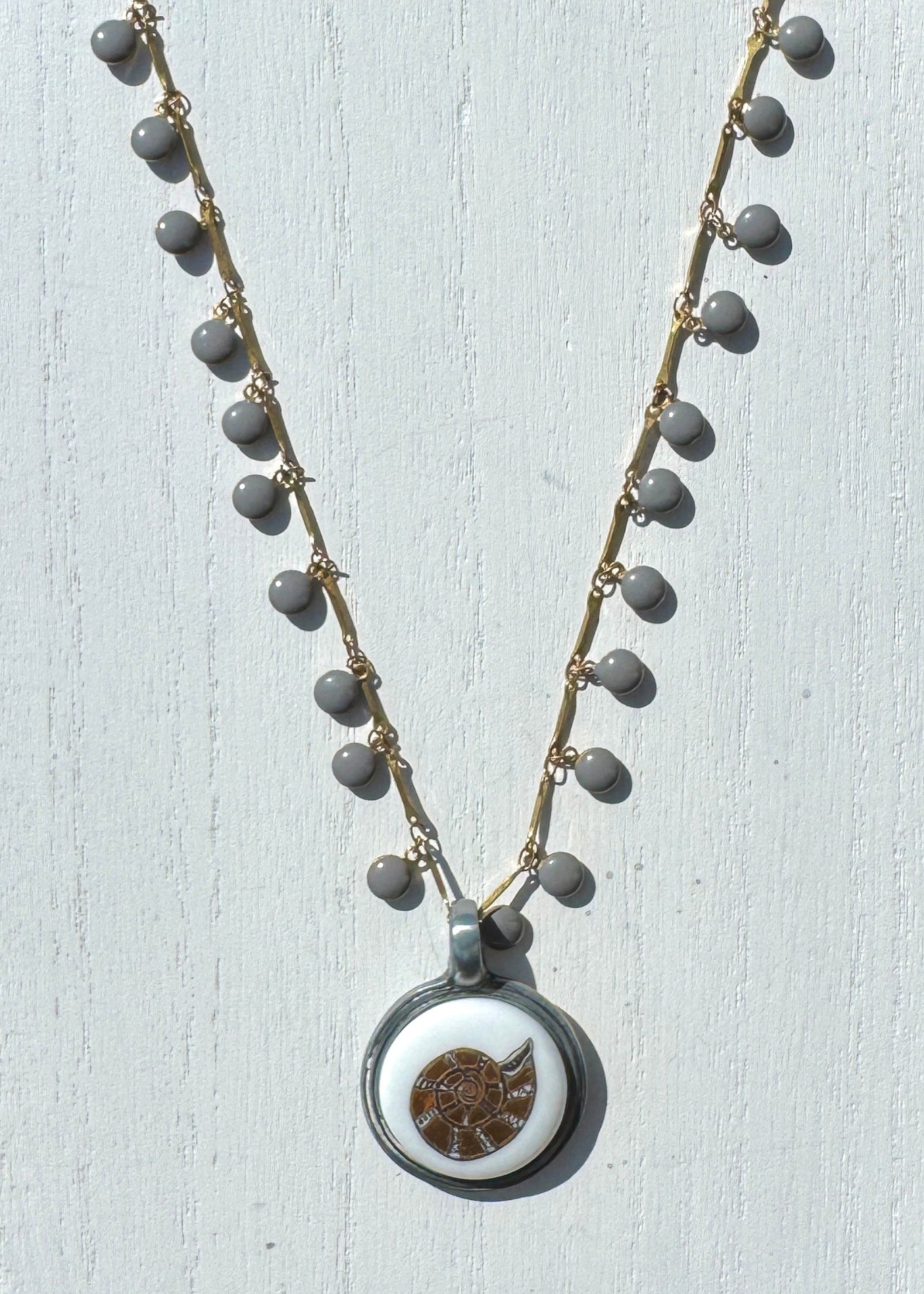 Nautical Seashell Necklace Gold Shell Beach Lover Jewelry Beaded Chain