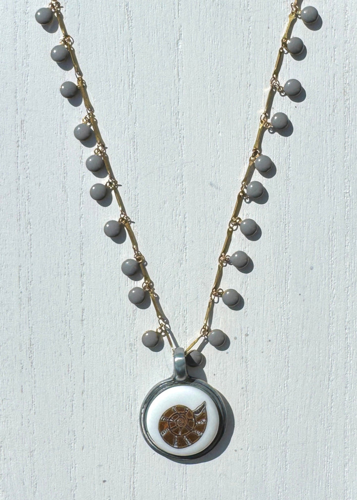 Nautical Seashell Necklace Gold Shell Hand Painted Beach Lover Jewelry