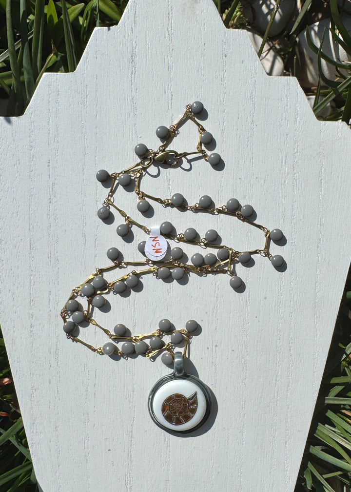Nautical Seashell Necklace Gold Shell Hand Painted Beach Lover Jewelry