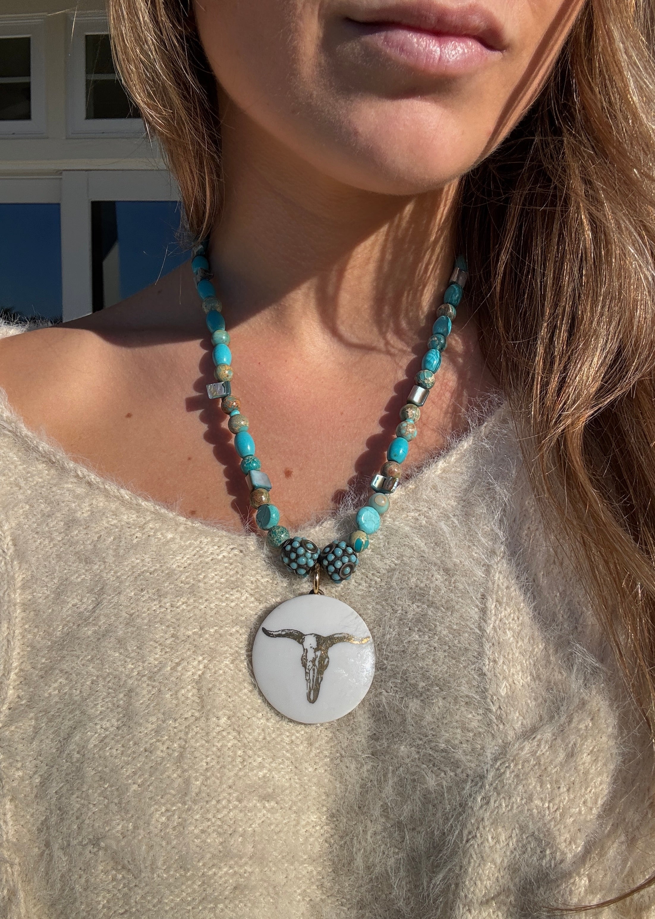 Skull Head Pendant Beaded Necklace