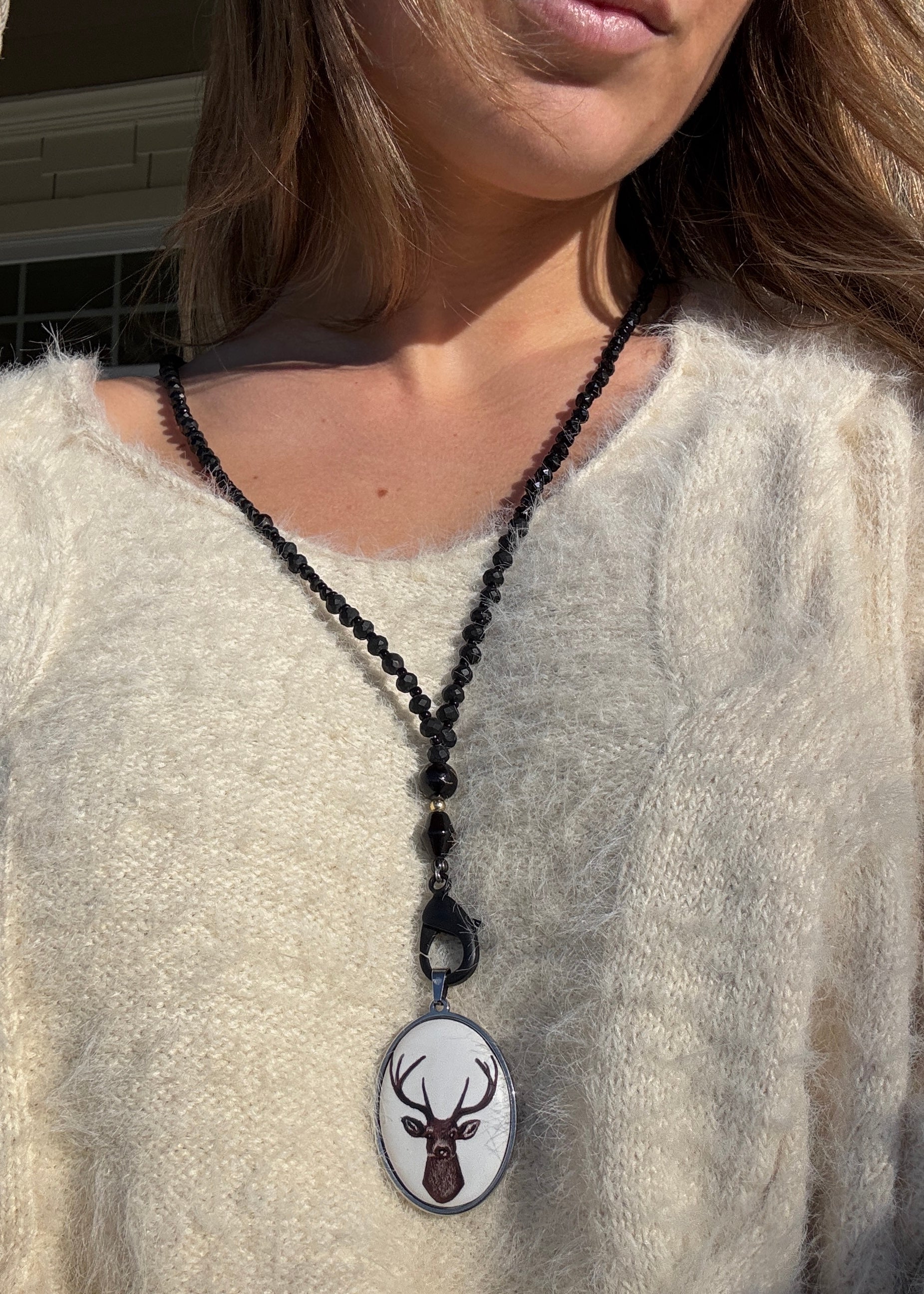 Deer Head Bezel Beaded Necklace