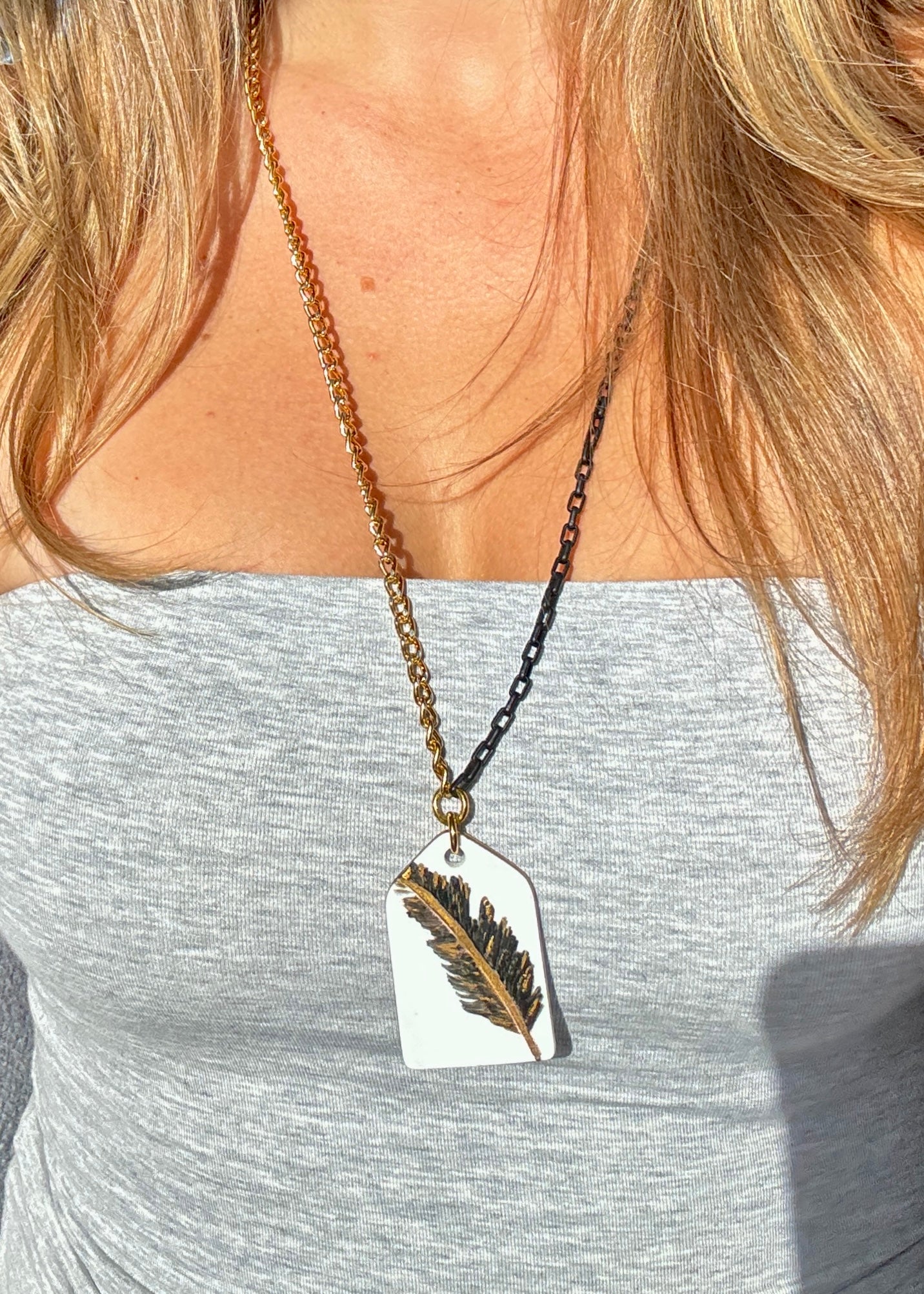 Black & Gold Feather Porcelain Necklace