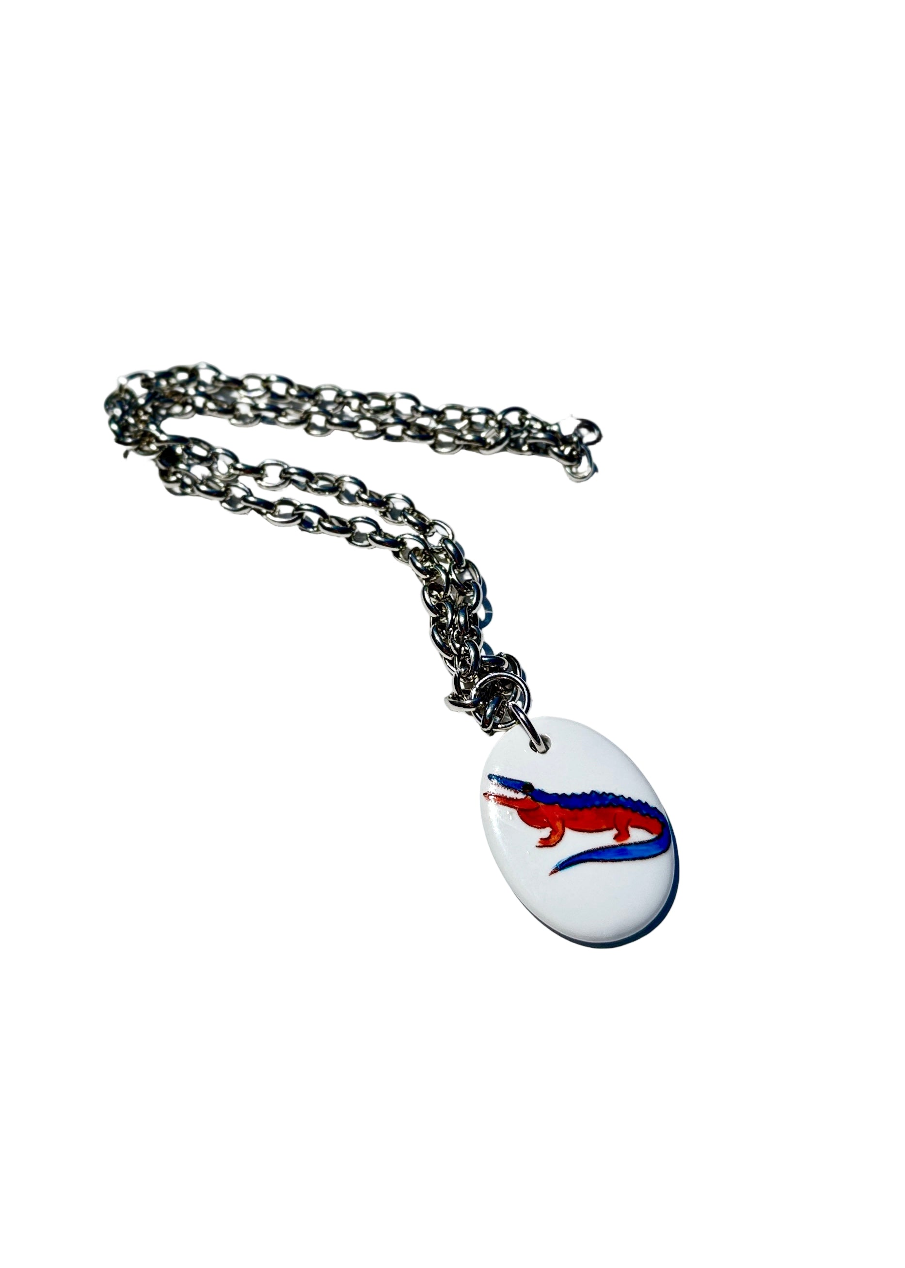 Gator Game Day Necklace – Orange & Blue Stainless Chain