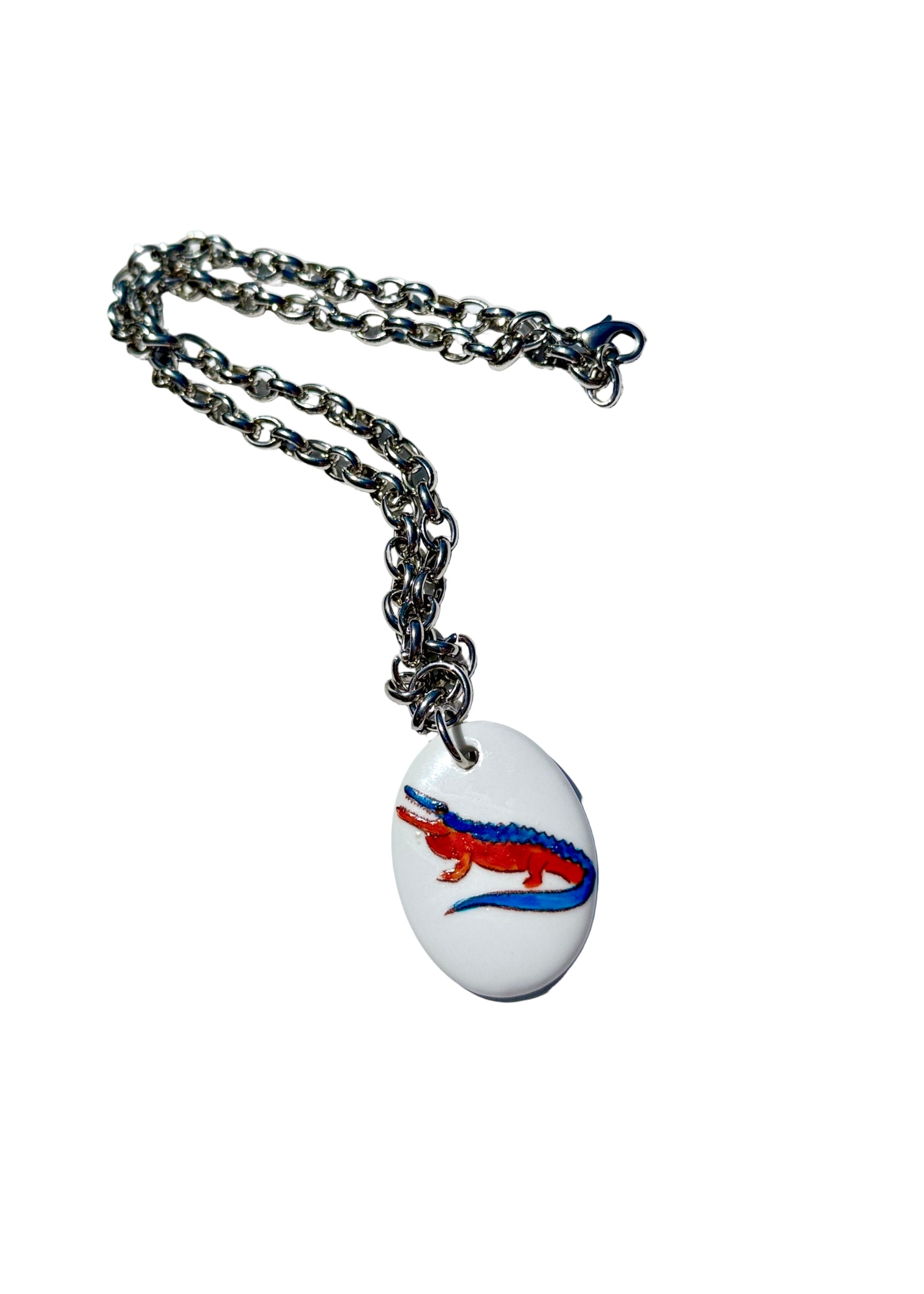 Gator Game Day Necklace – Orange & Blue Stainless Chain