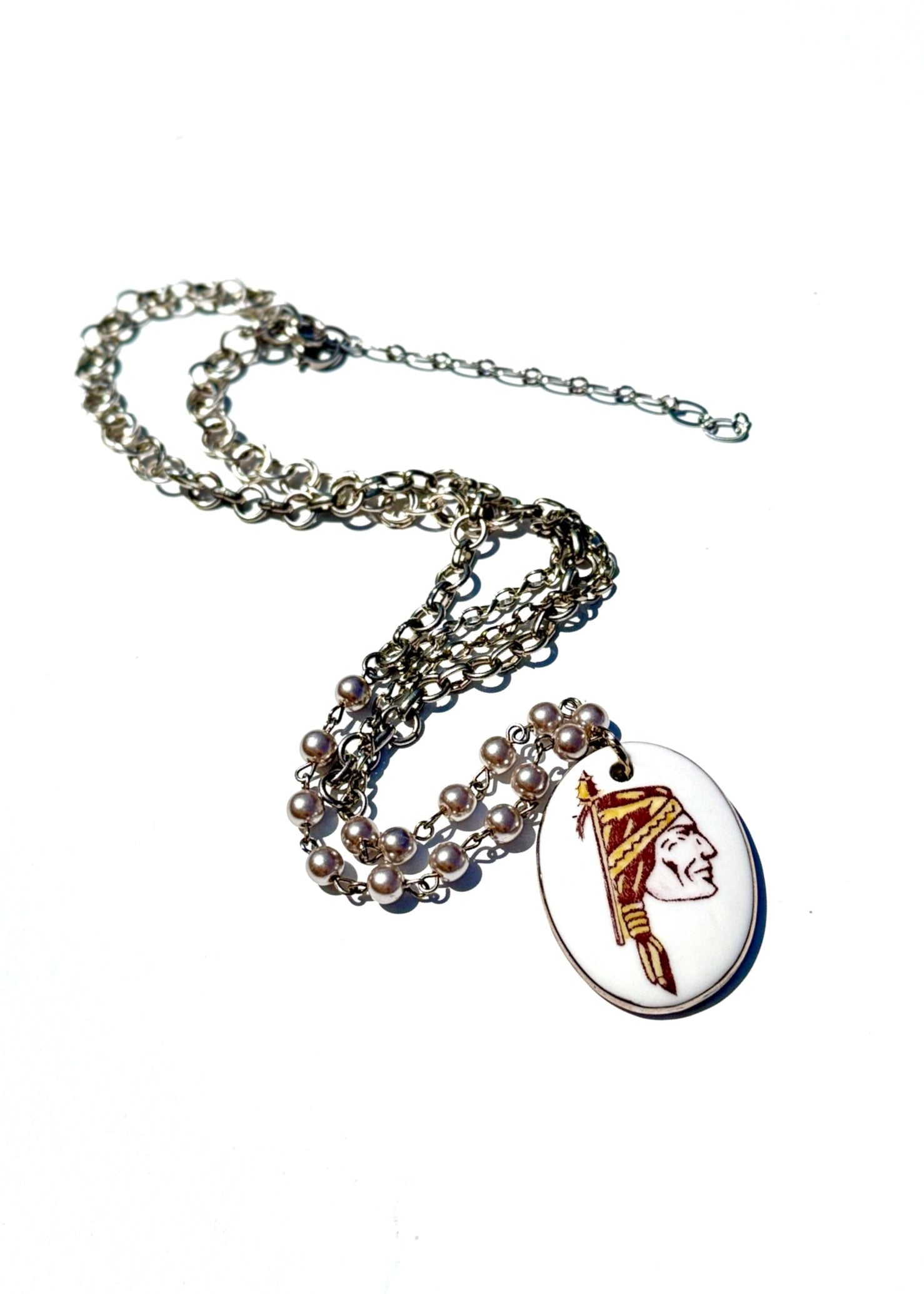 Double Chain Silver Game Day Necklace – Indian Head Mascot Jewelry