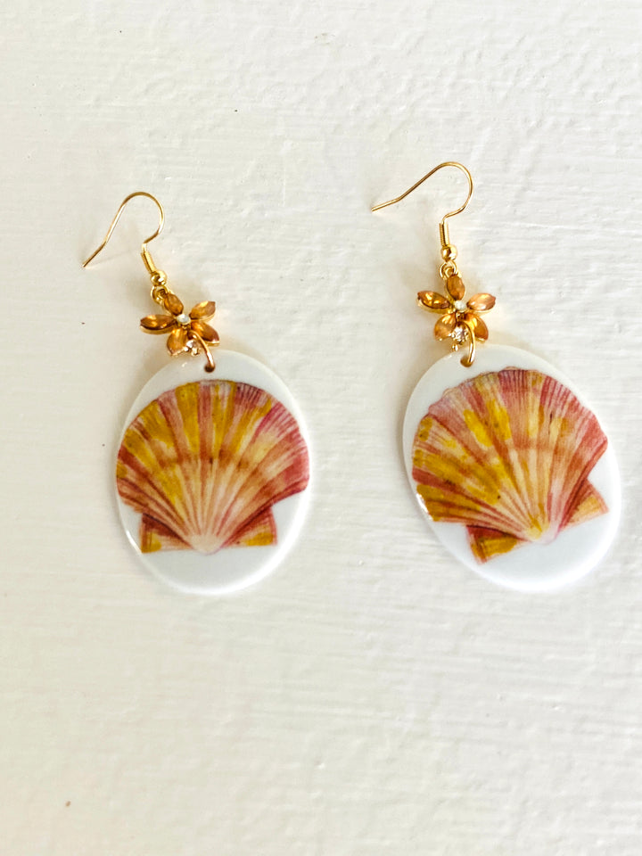 Hand Painted Seashell Earrings Coastal Lover Jewelry