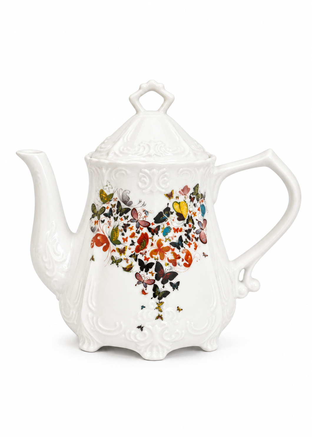Hand Painted Butterfly Garden Porcelain Teapot – Elegant Floral Tea Server