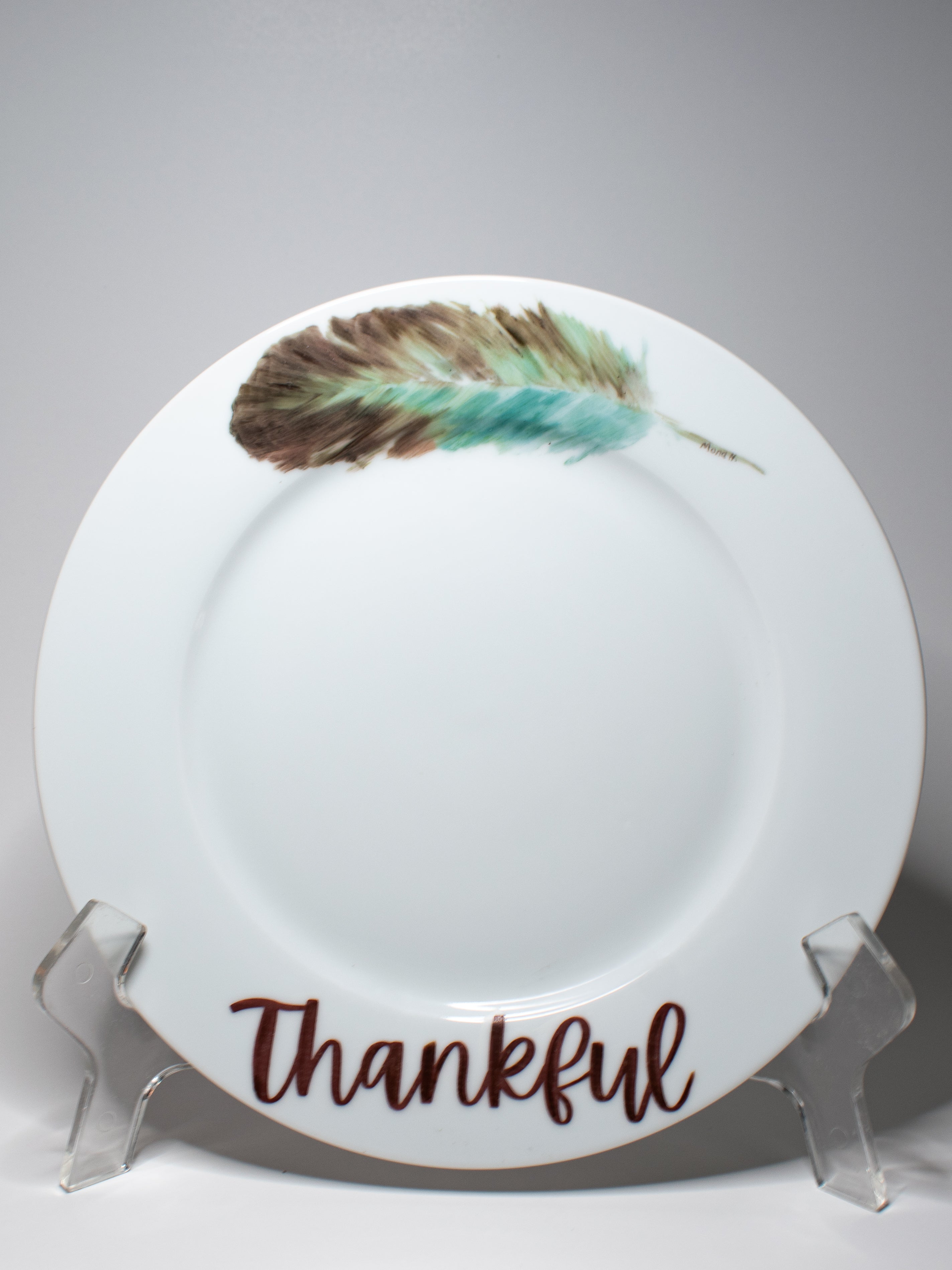 Feather Dinner Platter – Hand-Painted Turquoise Porcelain Plate Platter