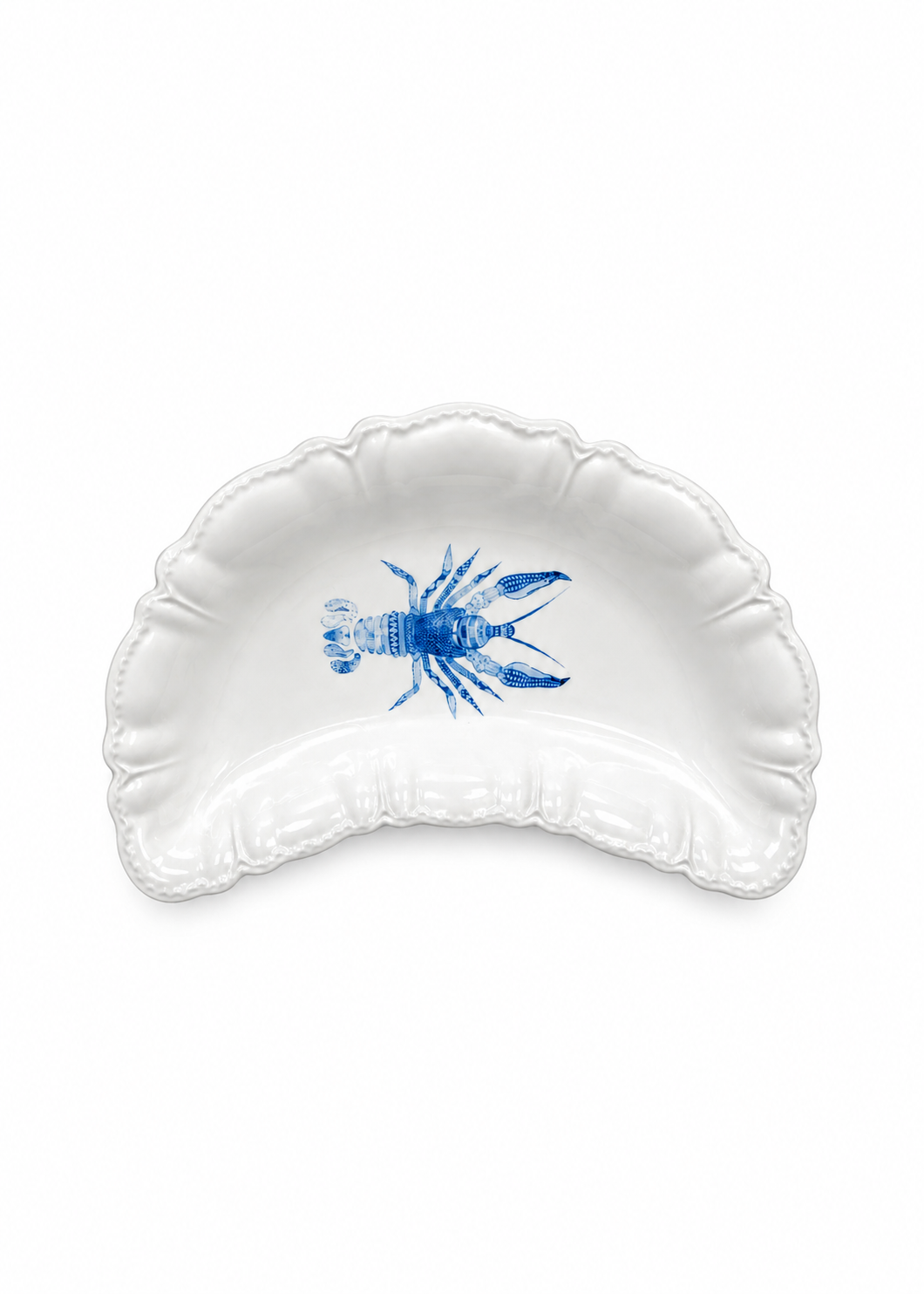 Hand Painted Coastal Blue Lobster Porcelain Scalloped Decor Tray