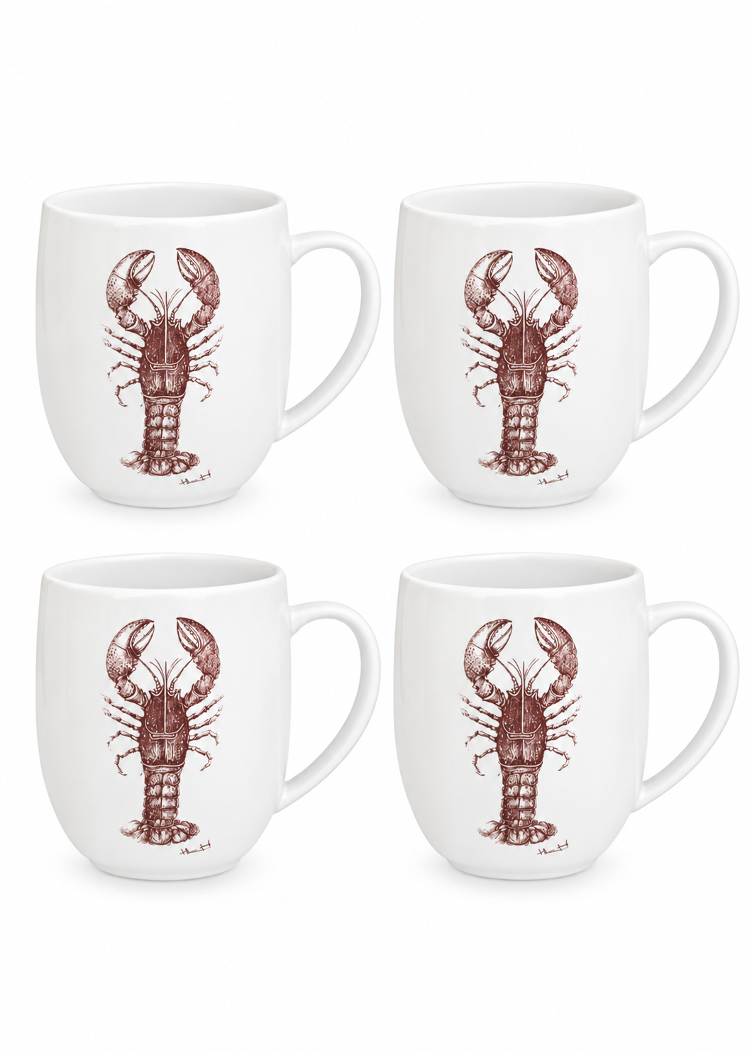 (Set of 4) Hand-Painted Coastal Lobster Coffee Mug