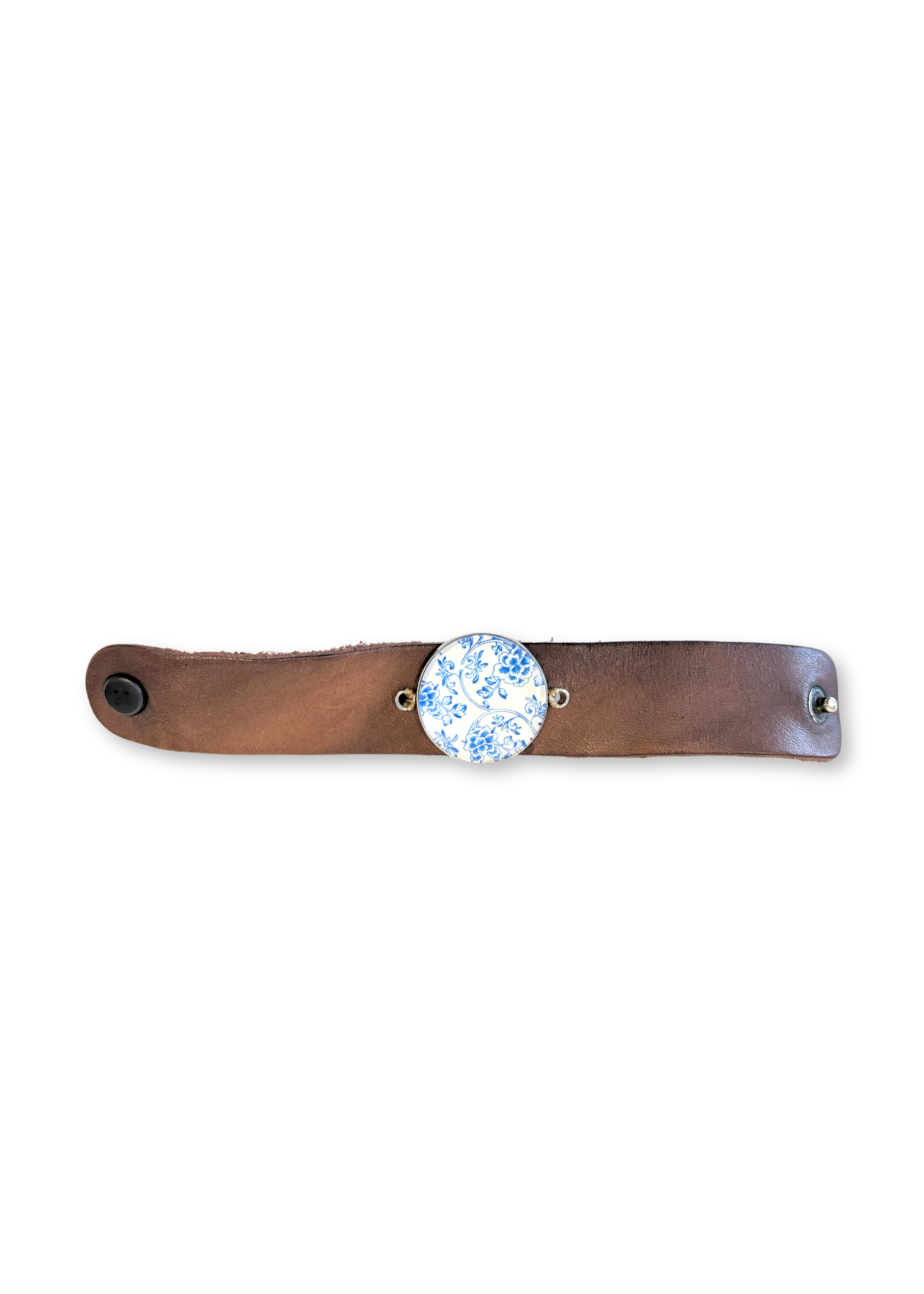 Blue and White Bezel Design leather Bracelet