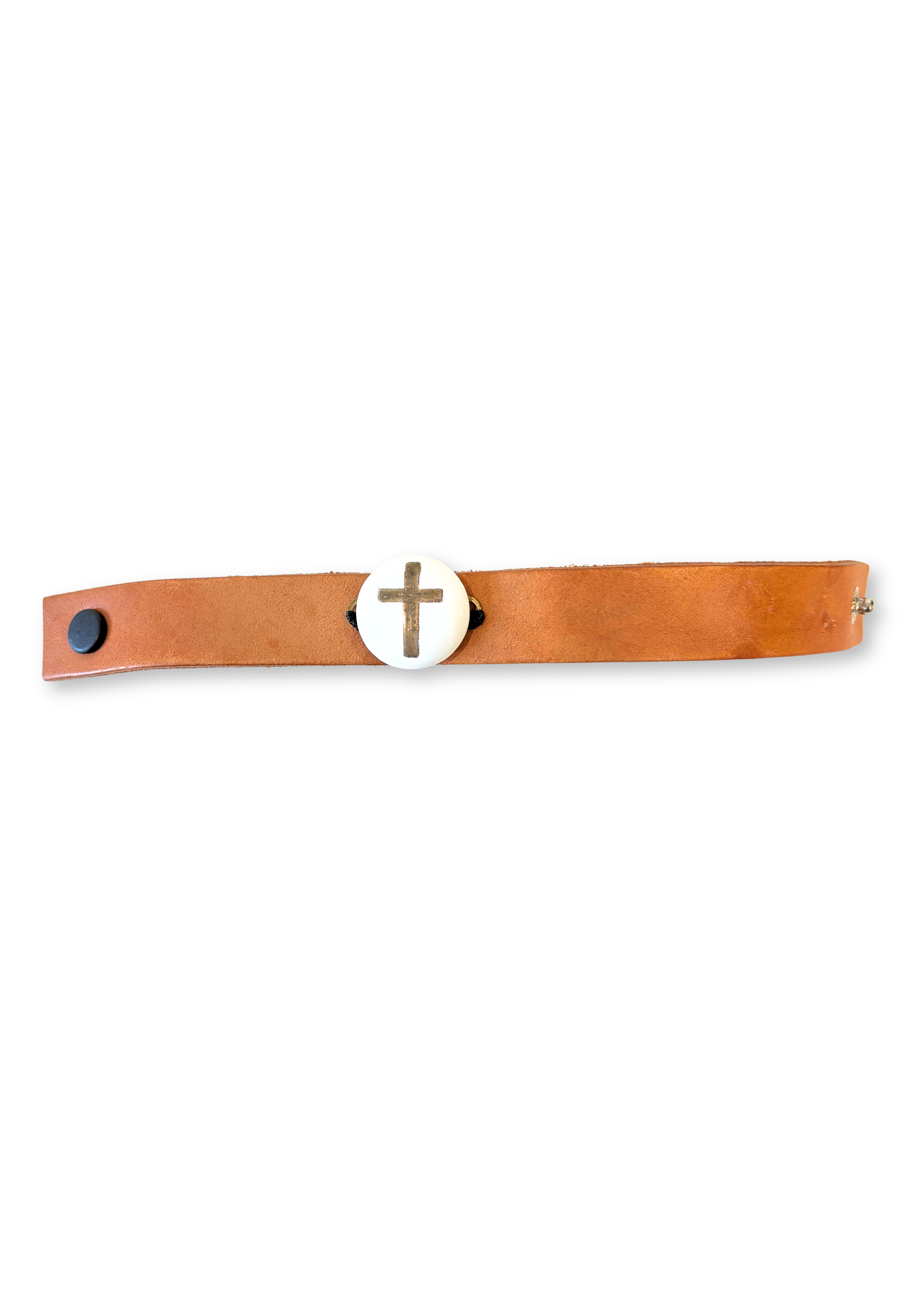 Gold Cross Pendant Leather Wrap Bracelet