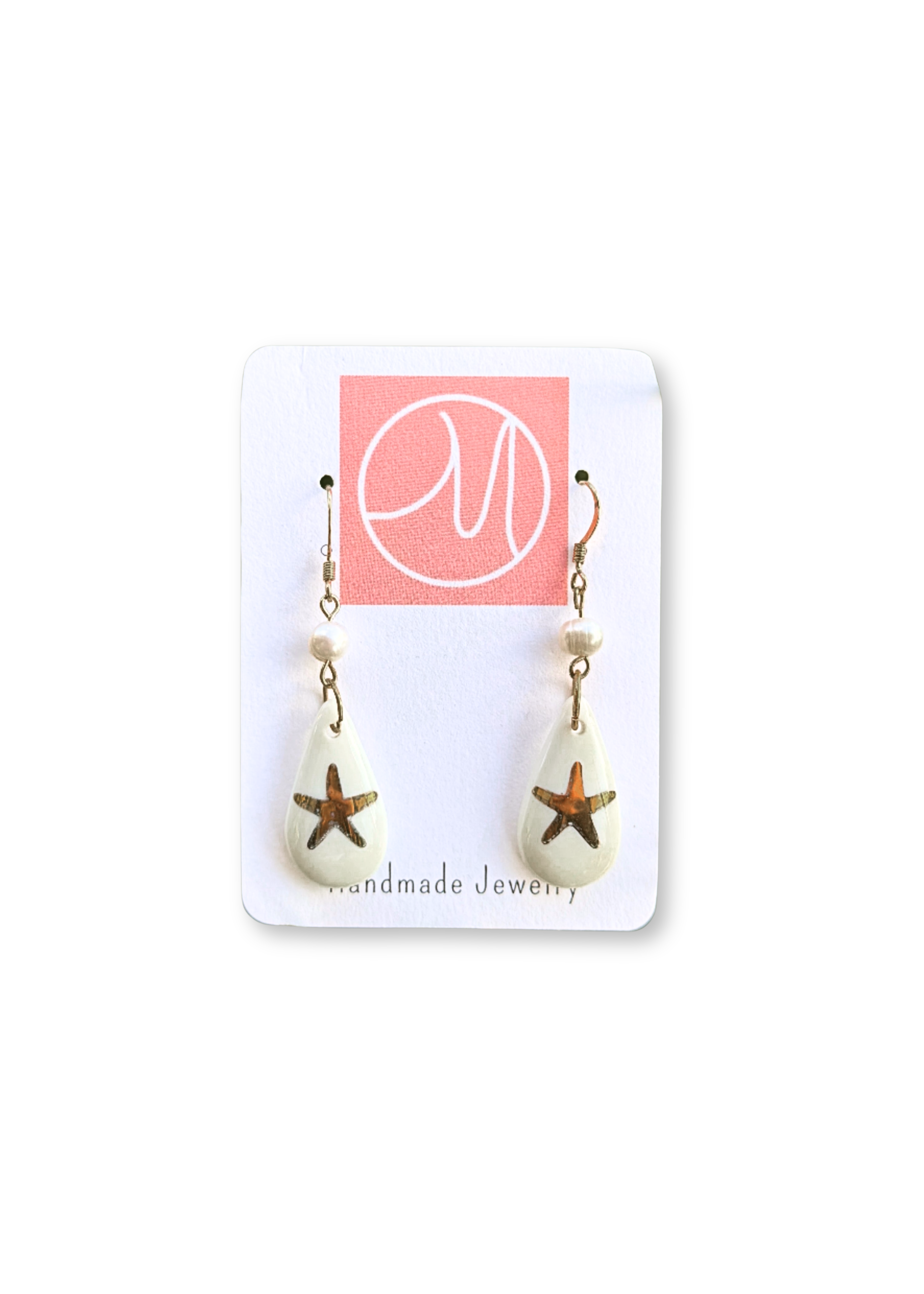 Starfish Porcelain Pendant Pearl Hoop Earrings