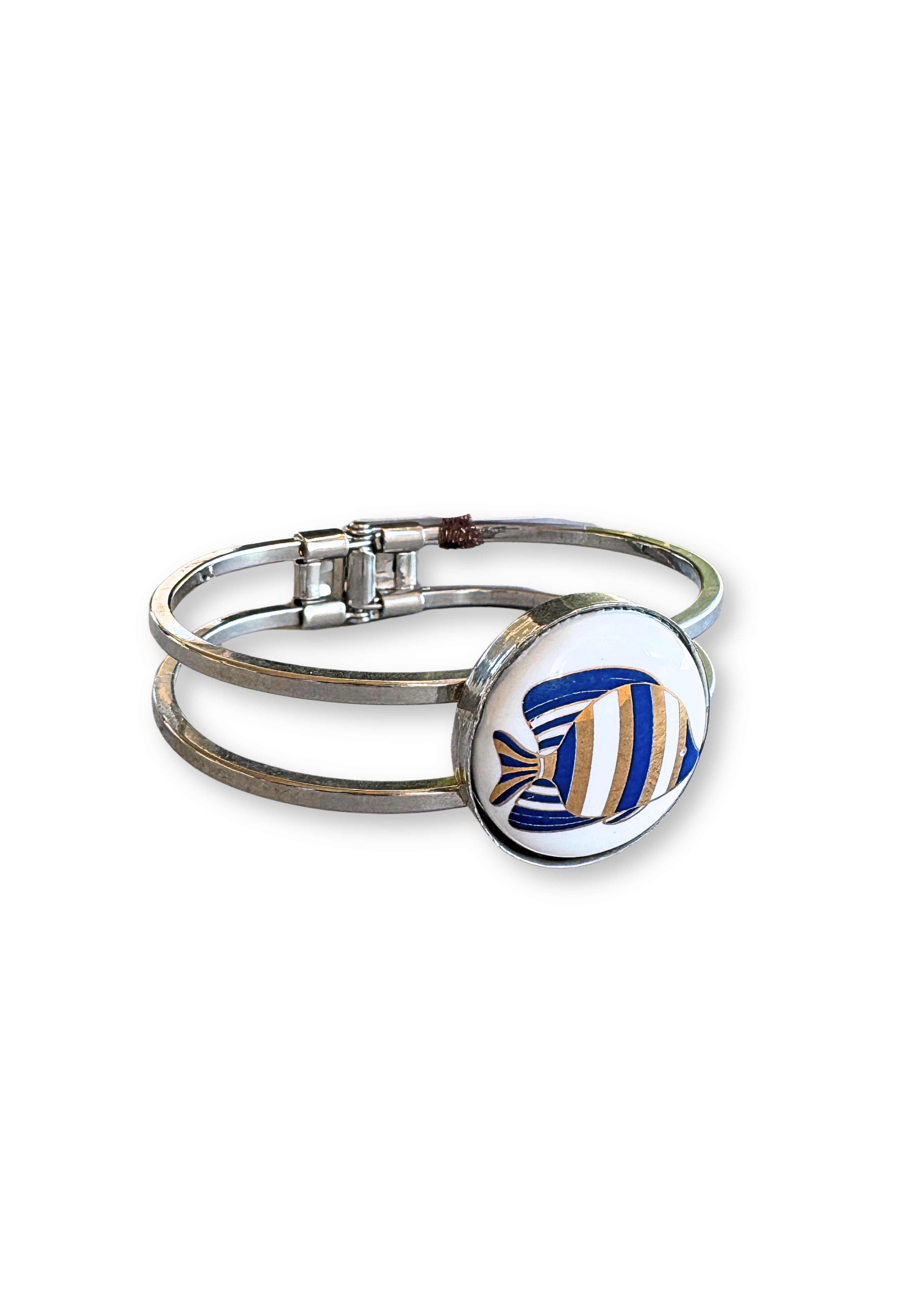Fish Porcelain Pendant Silver Cuff Bracelet