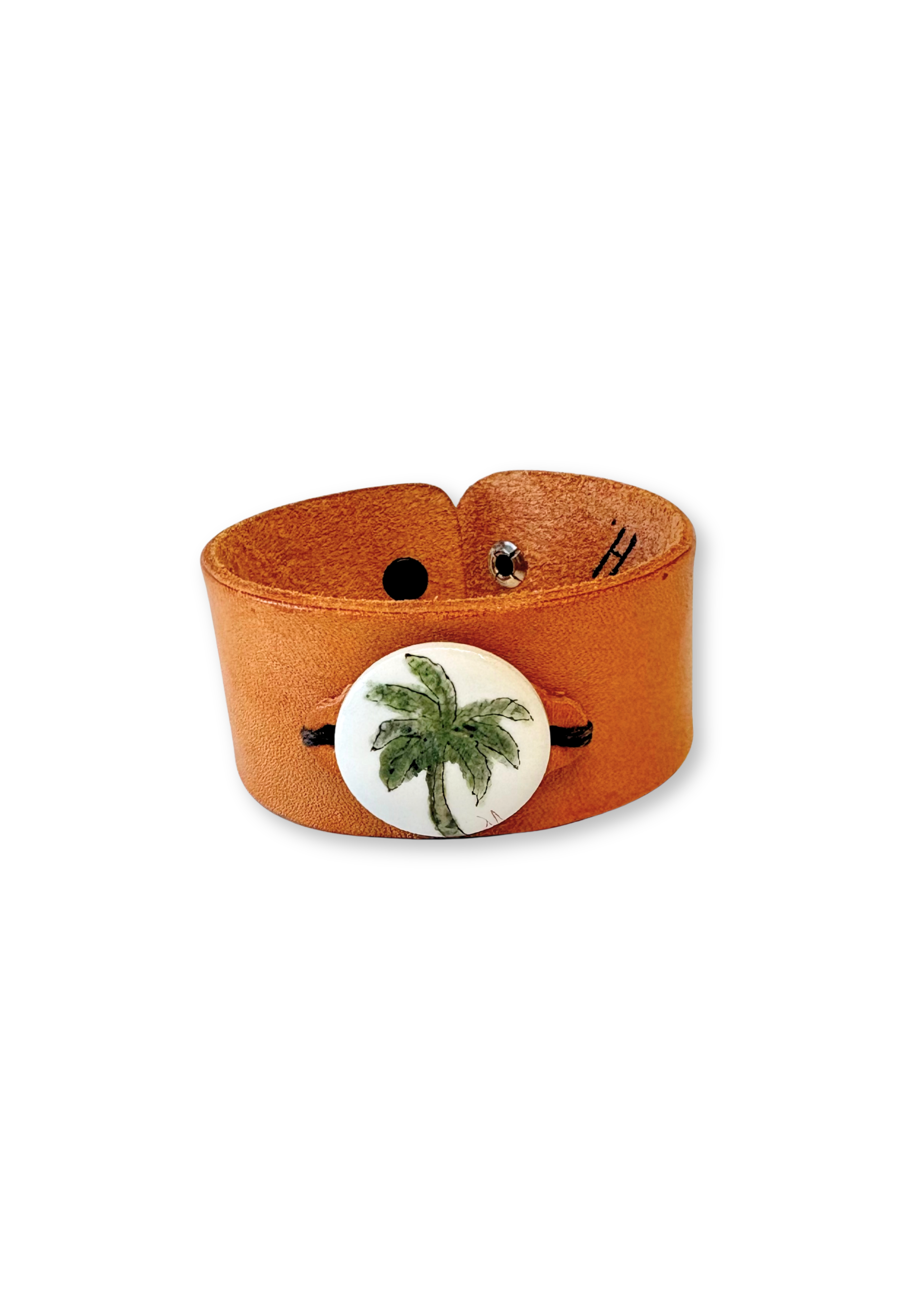 Palm Tree Porcelain Pendant Leather Bracelet