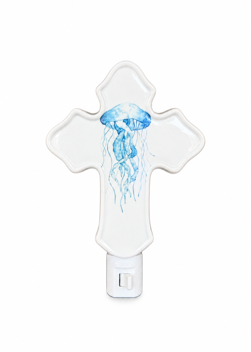 Hand-Painted Jellyfish Porcelain Cross Night Light