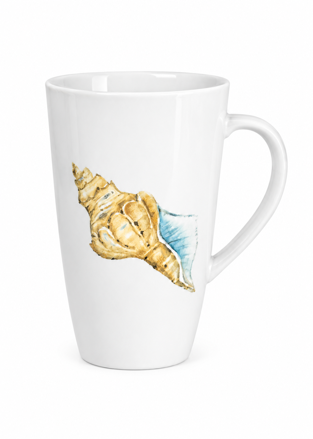 Hand-Painted Coastal Conch Seashell Porcelain Coffee Mug