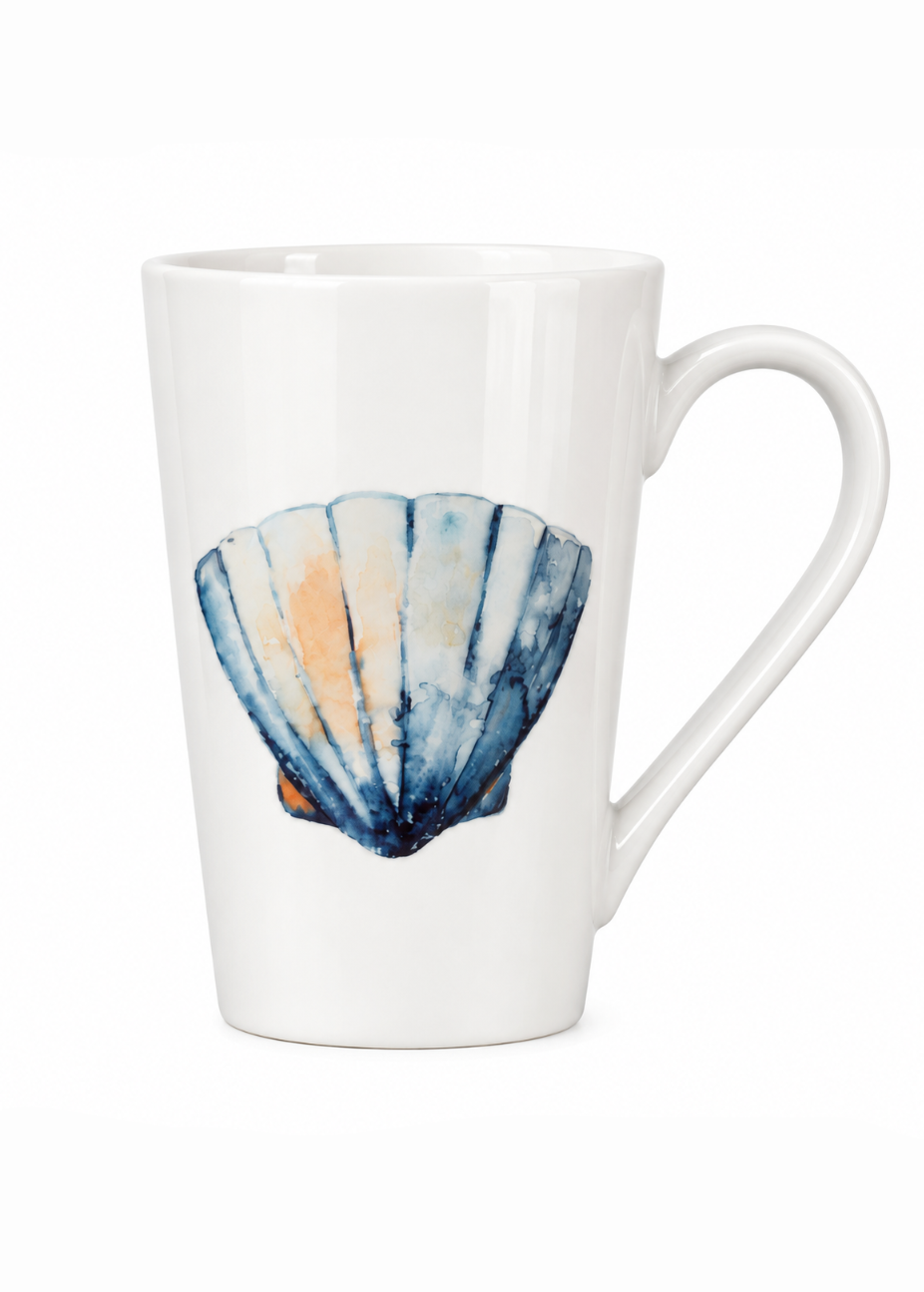 Hand-Painted Coastal Seashell Porcelain Mug