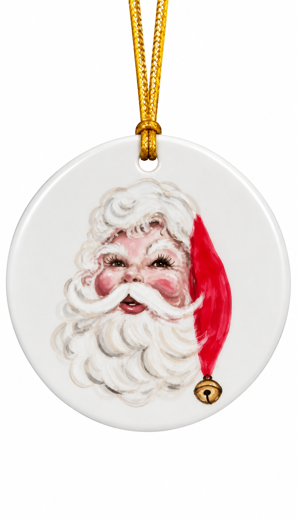 Hand-Painted Vintage Santa Porcelain Christmas Ornament
