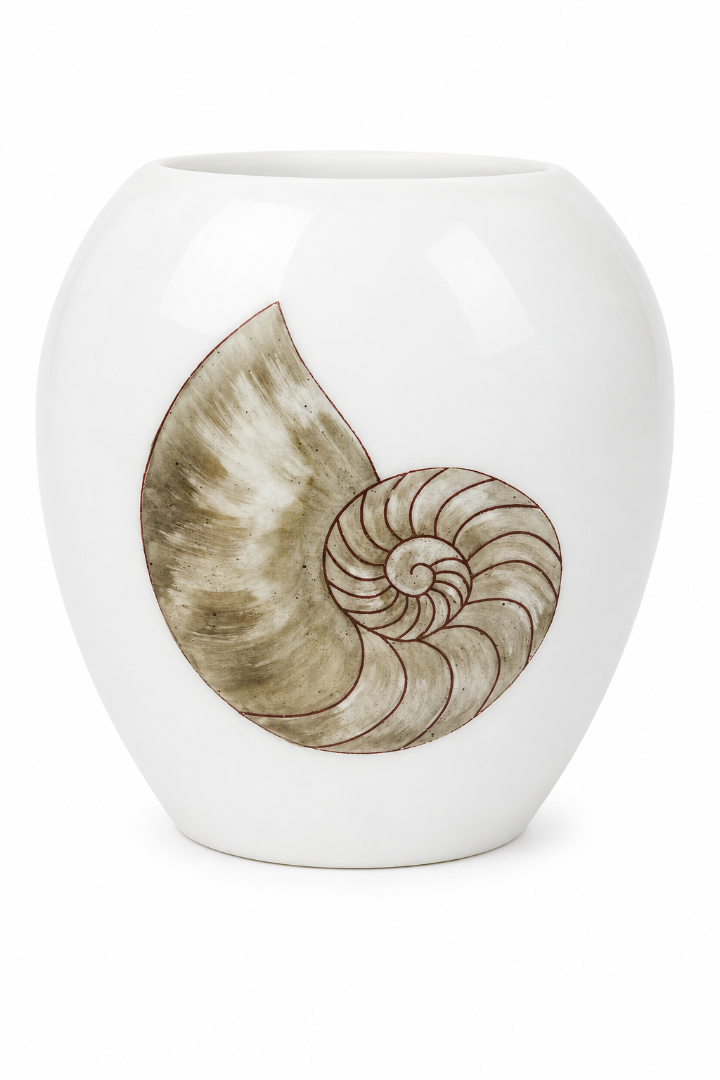 Hand-Painted Nautilus Shell Porcelain Vase | Coastal Beach House Décor
